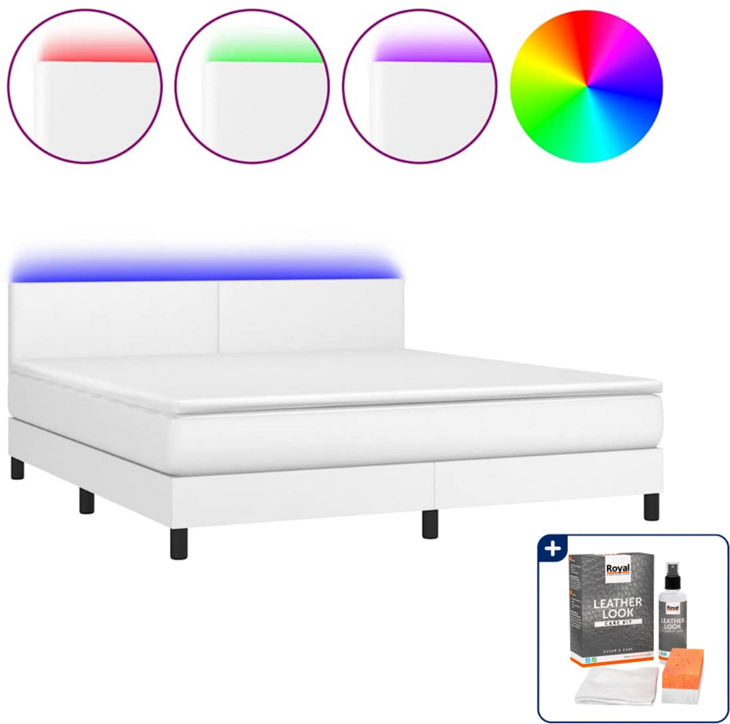 vidaXL Boxspring Queensize - 160 x 200 cm - wit - kunstleer - Inclusief onderhoudsset voor kunstleer 150 ml