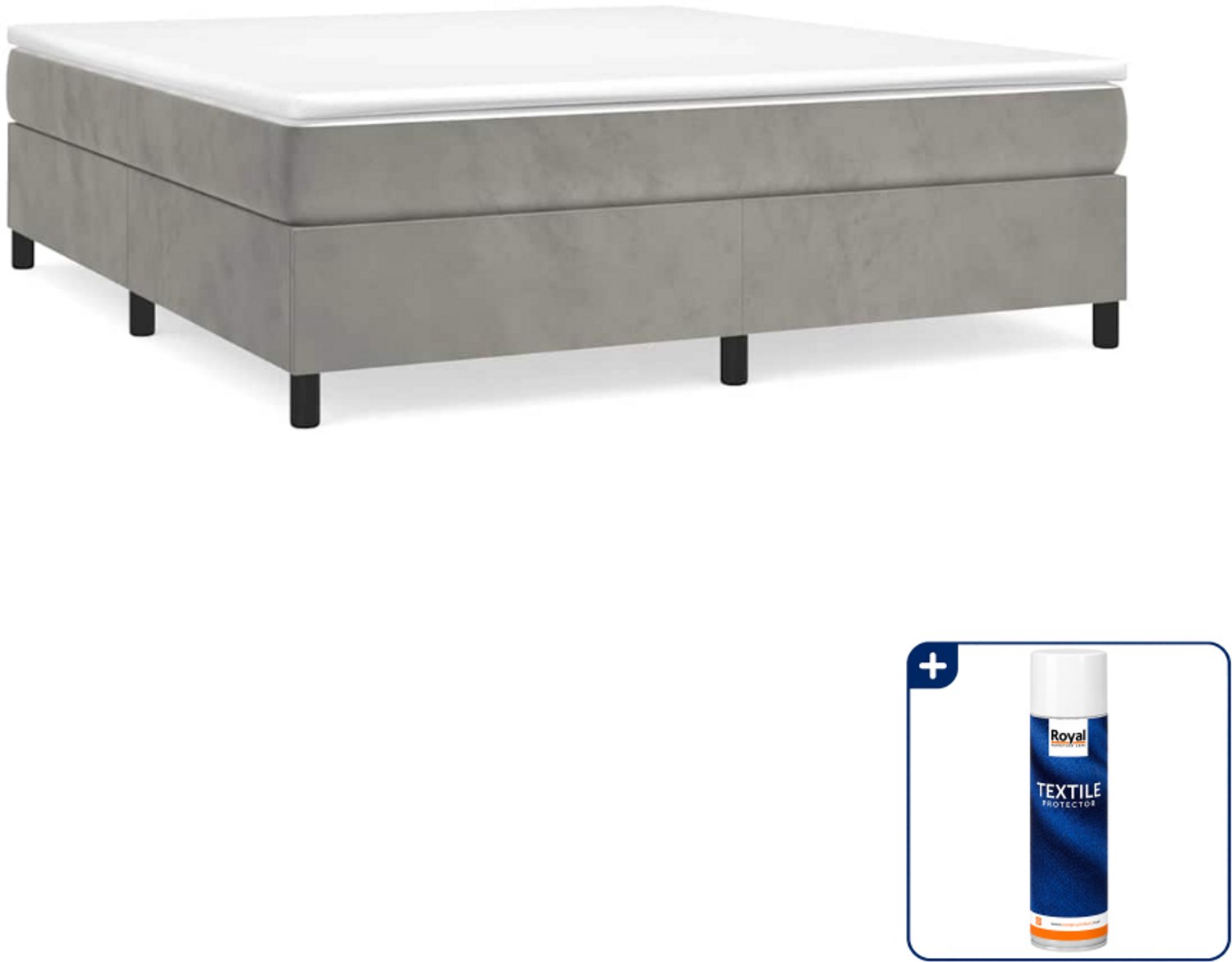 vidaXL boxspring met matras - Queensize - 160 x 200 cm - lichtgrijs - Inclusief textielbeschermer 500 ml Bruin