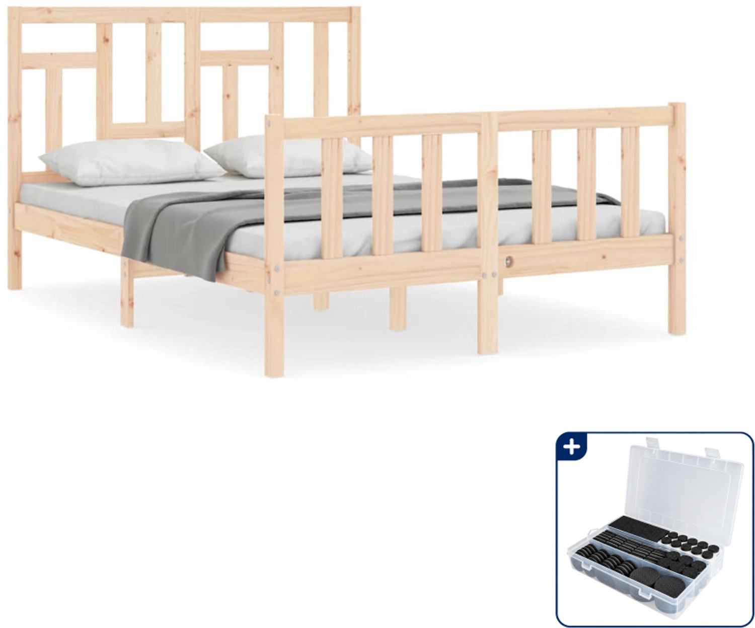 vidaXL bedframe - Small double 140 x 200 cm - massief grenenhout - Inclusief antikrasvilt 177-delig Bruin