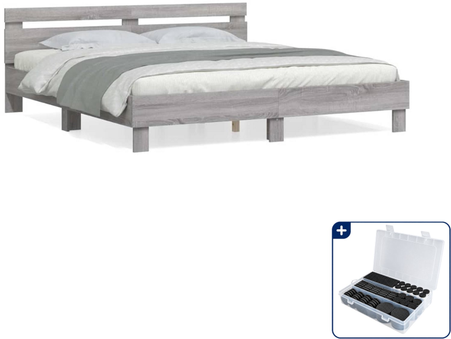vidaXL Bedframe - 200 x 200 cm - bewerkt hout - grijs sonoma - Inclusief antikrasvilt 177-delig Roze