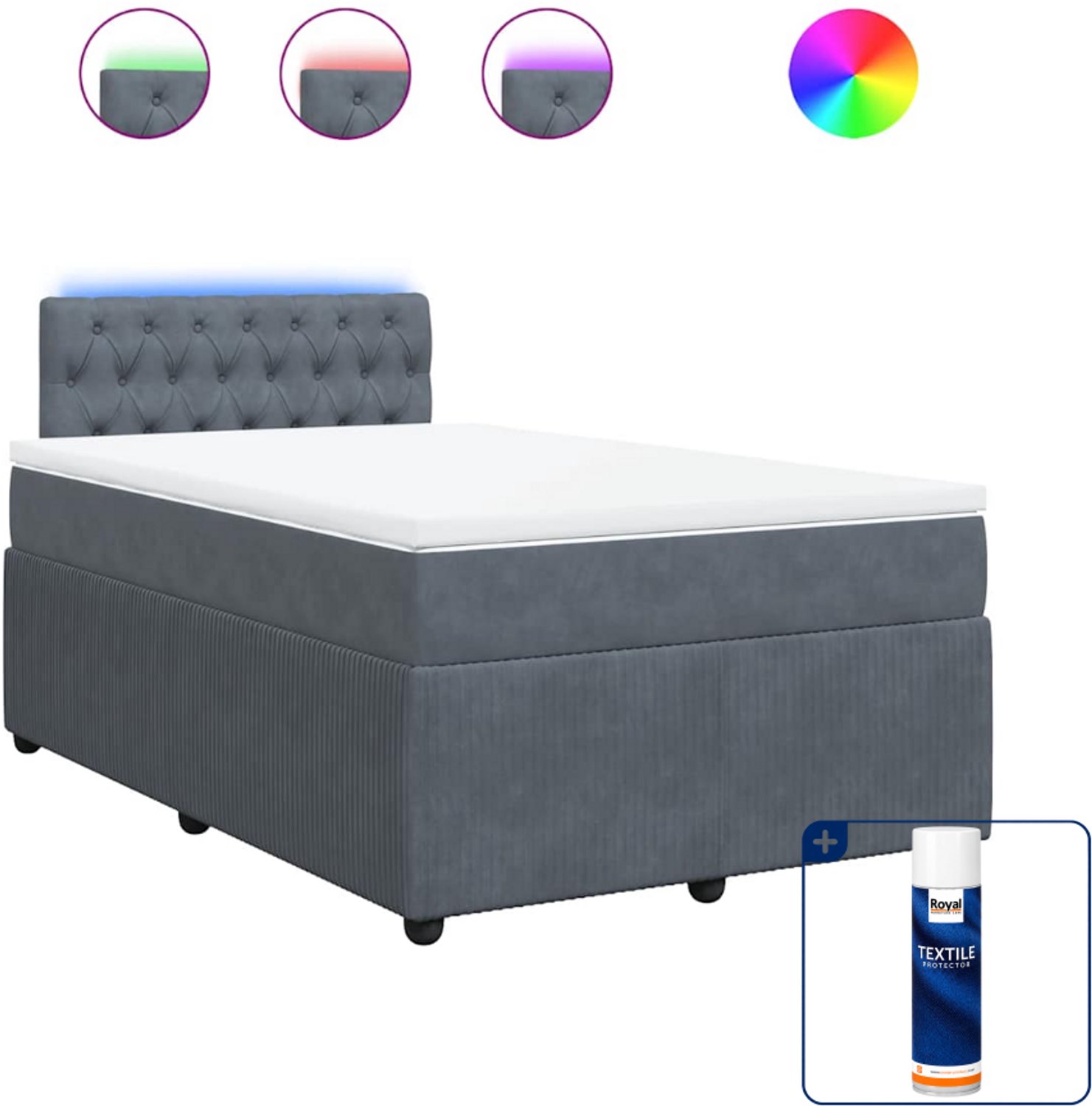vidaXL Boxspring met matras - 120 x 200 cm - fluweel - donkergrijs - Inclusief textielbeschermer 500 ml