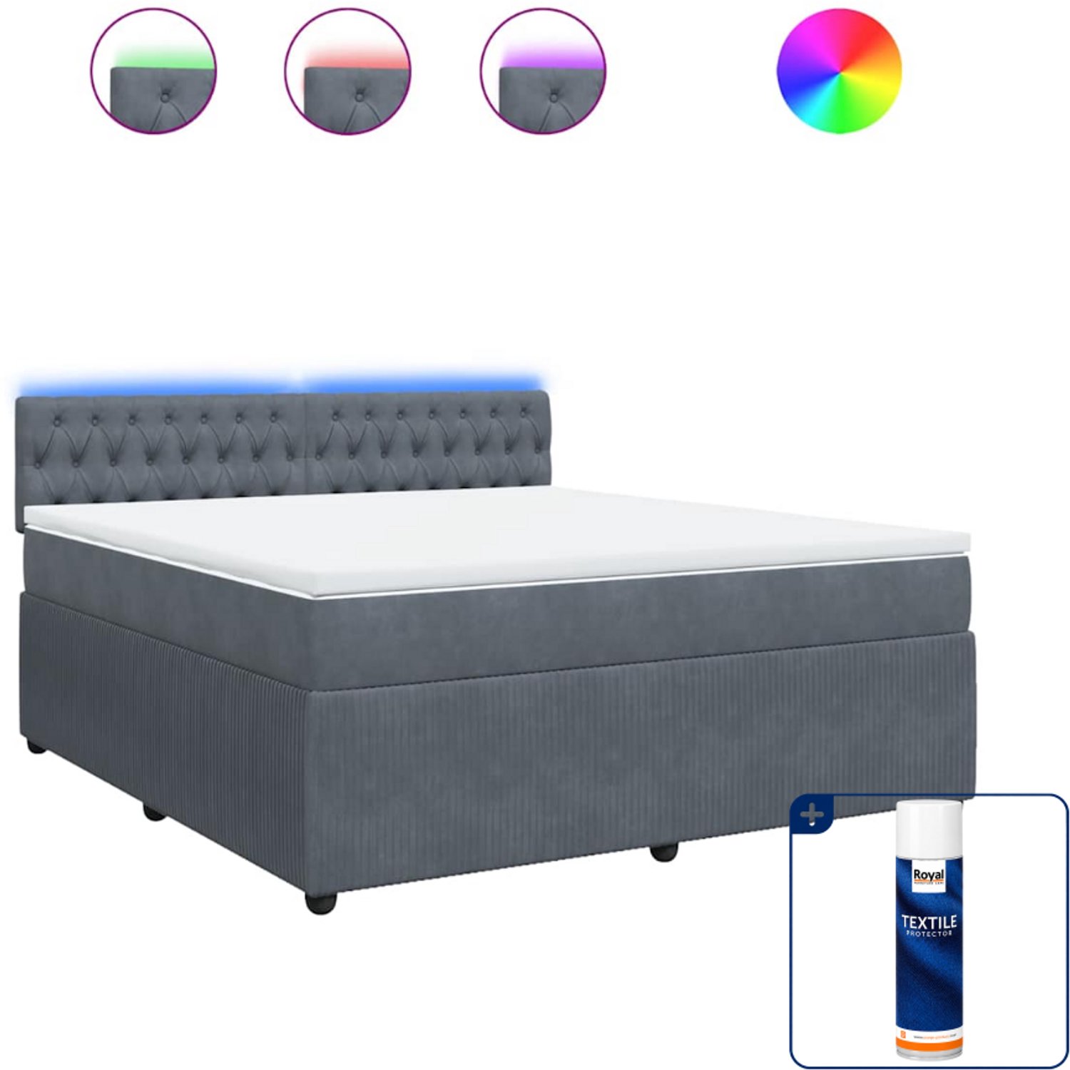 vidaXL Kingsize boxspring met matras - 180 x 200 cm - donkergrijs - Inclusief textielbeschermer 500 ml