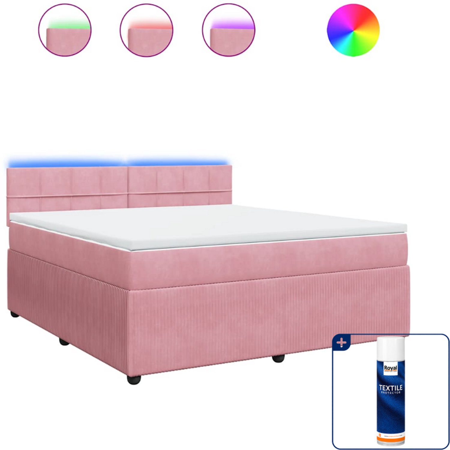 vidaXL Boxspring Kingsize - 180 x 200 cm - fluweel - roze - Inclusief textielbeschermer 500 ml