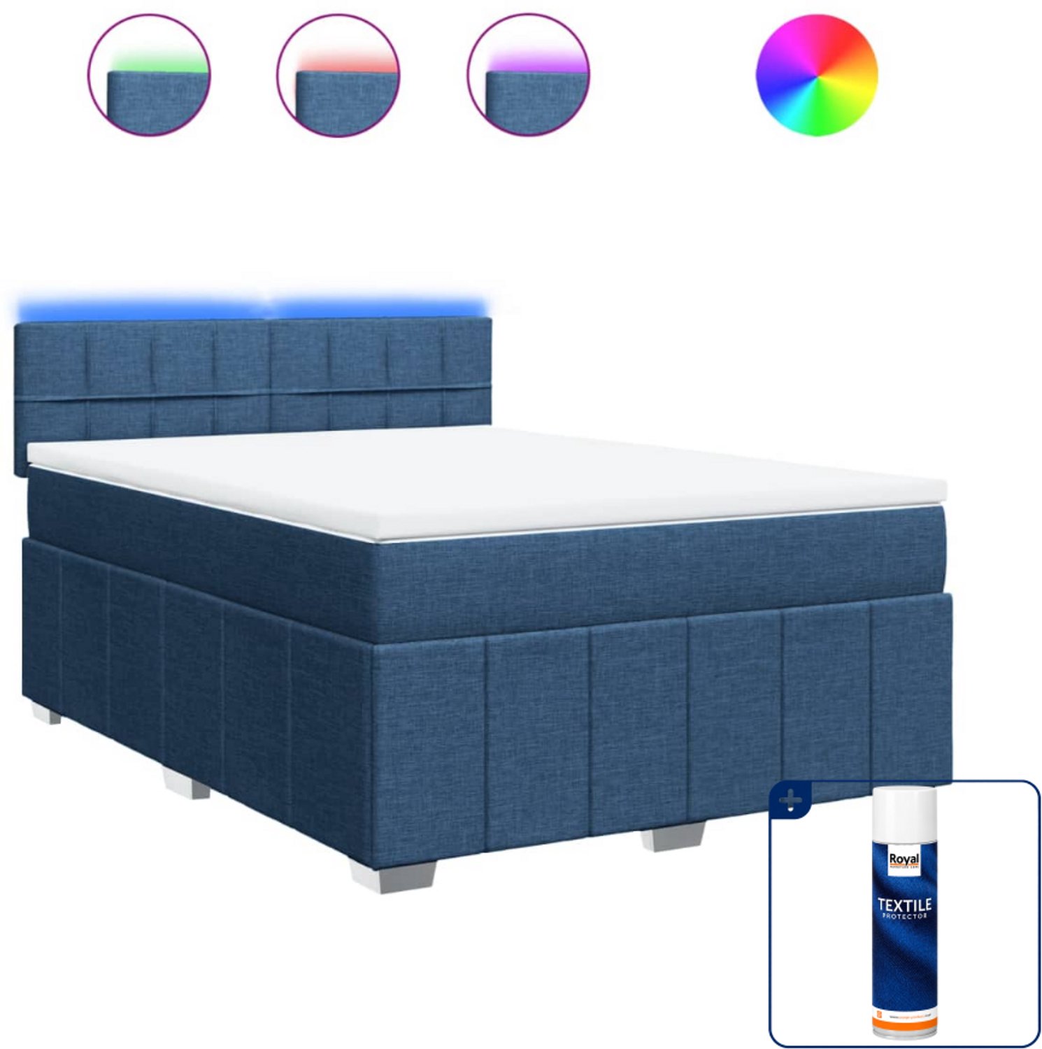 vidaXL Boxspring - Small double - 140 x 200 cm - blauw - Inclusief textielbeschermer 500 ml