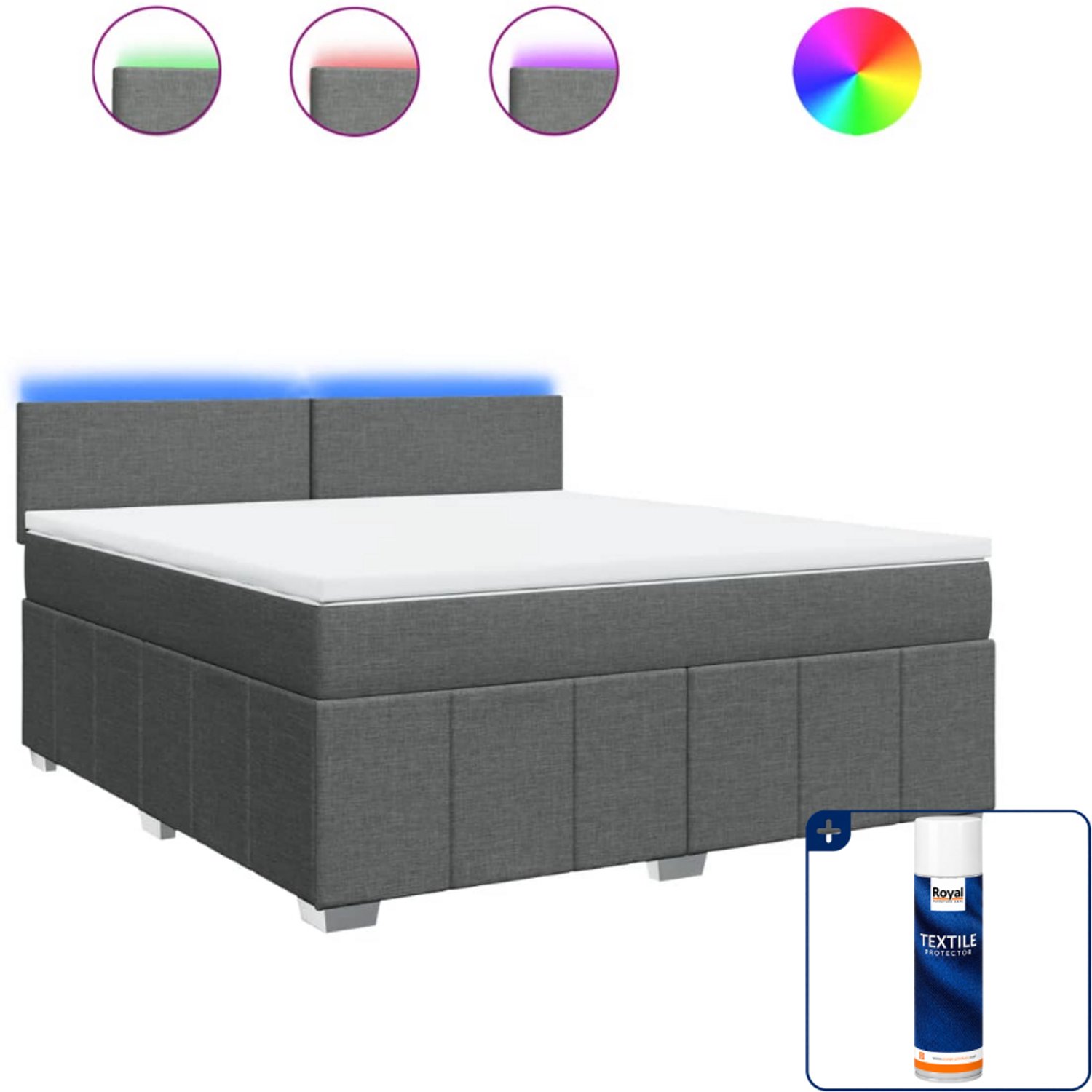 vidaXL Boxspring Kingsize 180x200 cm - donkergrijs - Inclusief textielbeschermer 500 ml