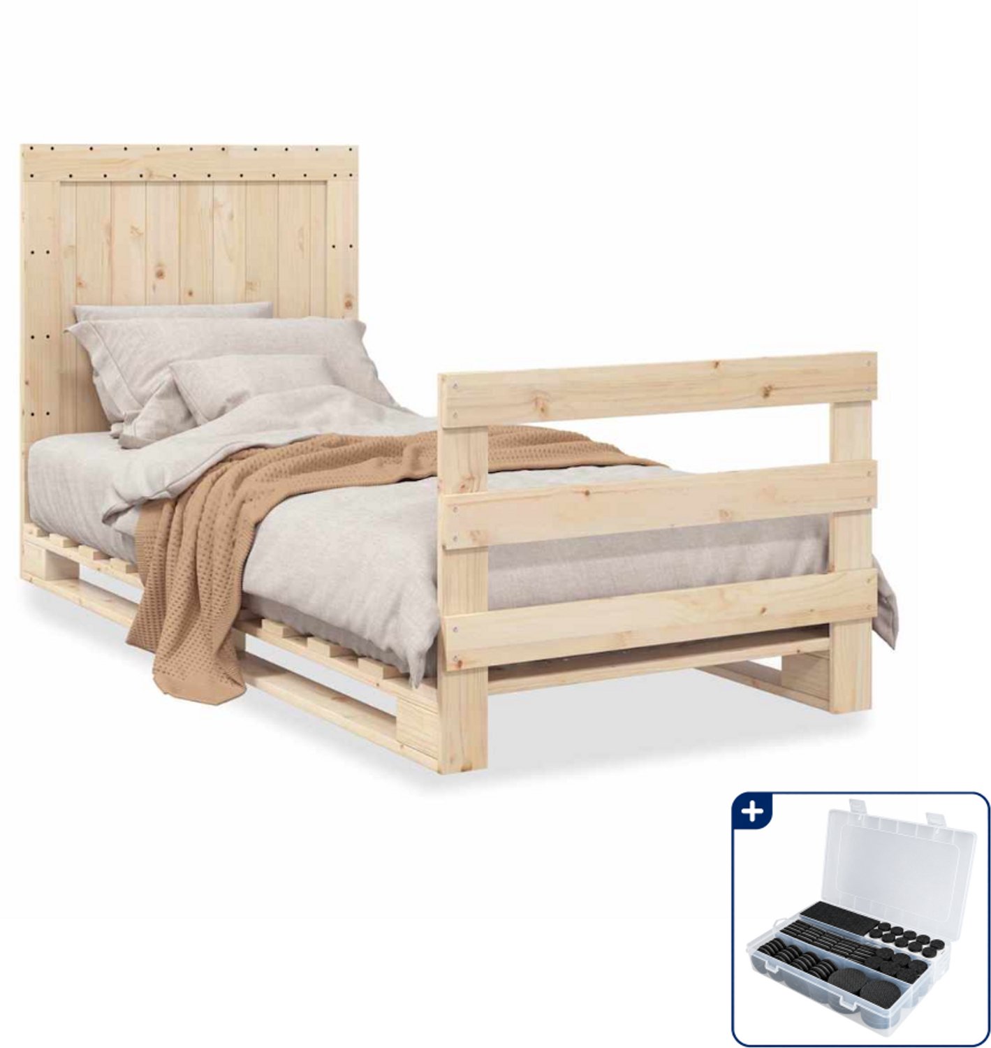 vidaXL bedframe met hoofdbord - 90 x 200 cm - massief grenenhout - Inclusief antikrasvilt 177-delig bruin