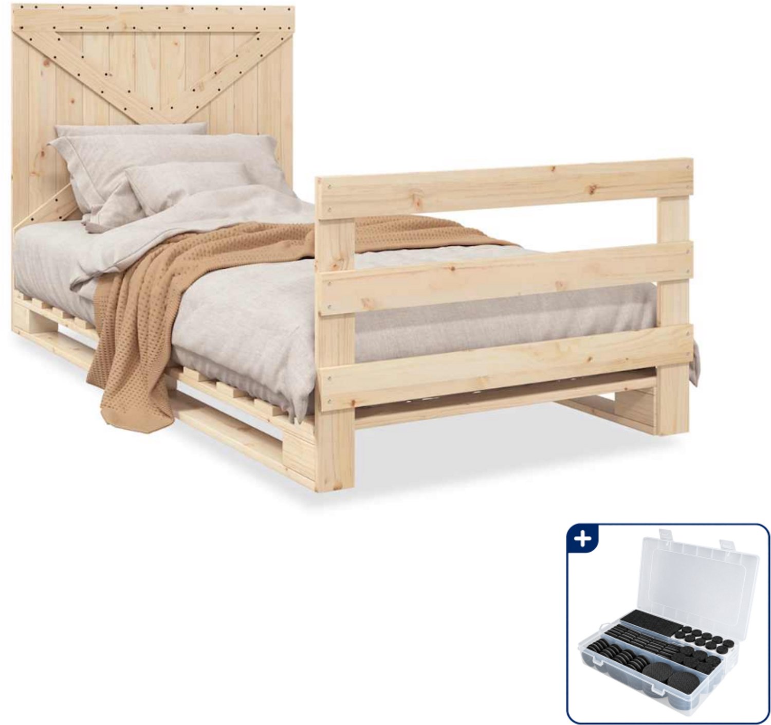 vidaXL bedframe - 100 x 200 cm - massief grenenhout - Inclusief antikrasvilt 177-delig Bruin