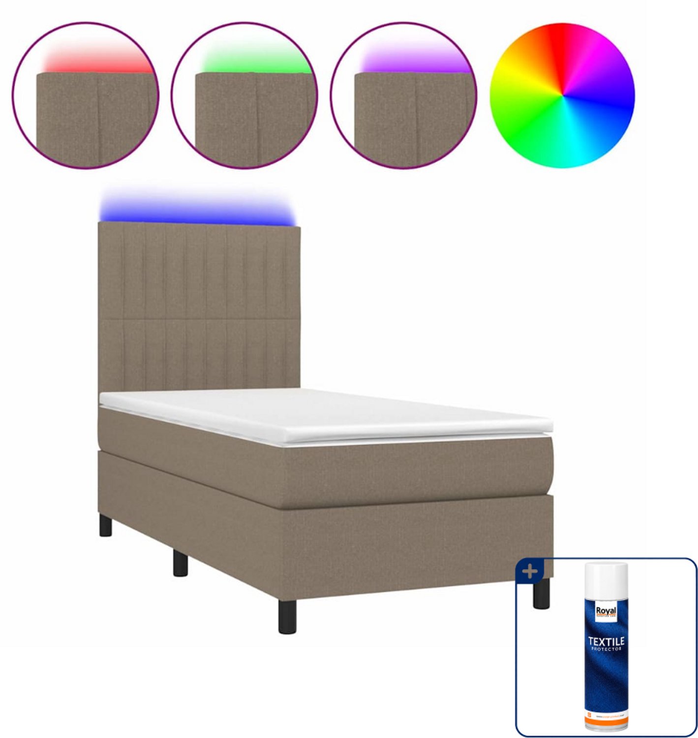 vidaXL Boxspring met matras en LED - 80 x 200 cm - taupe - Inclusief textielbeschermer 500 ml