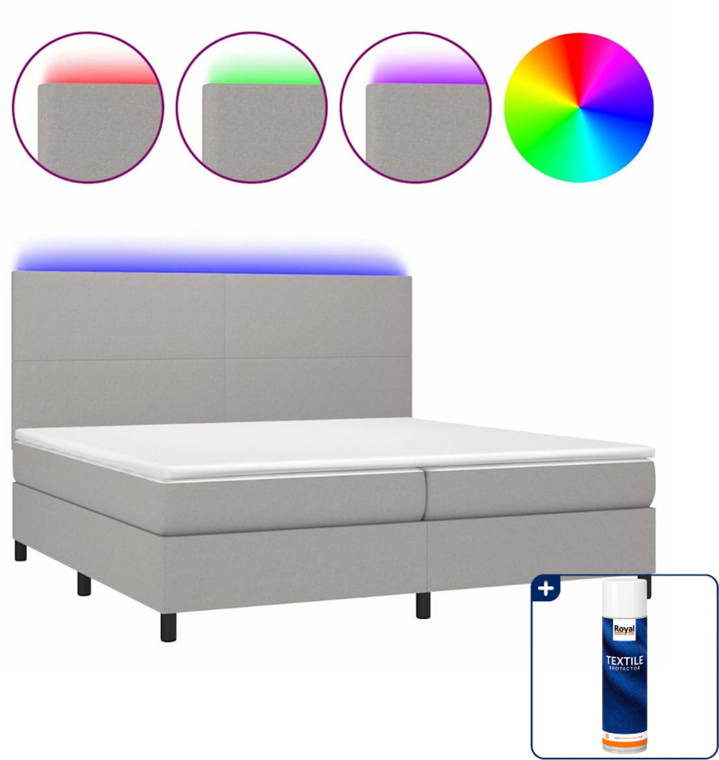 vidaXL boxspring met matras en led - 200 x 200 cm - lichtgrijs - Inclusief textielbeschermer 500 ml