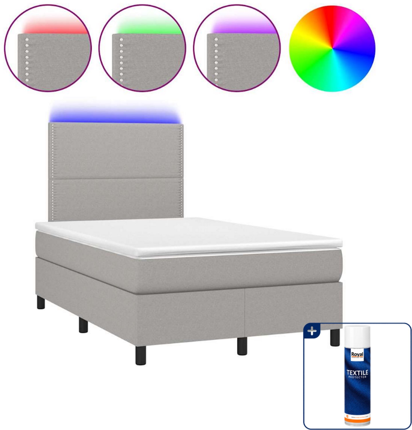 vidaXL boxspring met matras en led - 120 x 200 cm - lichtgrijs - Inclusief textielbeschermer 500 ml