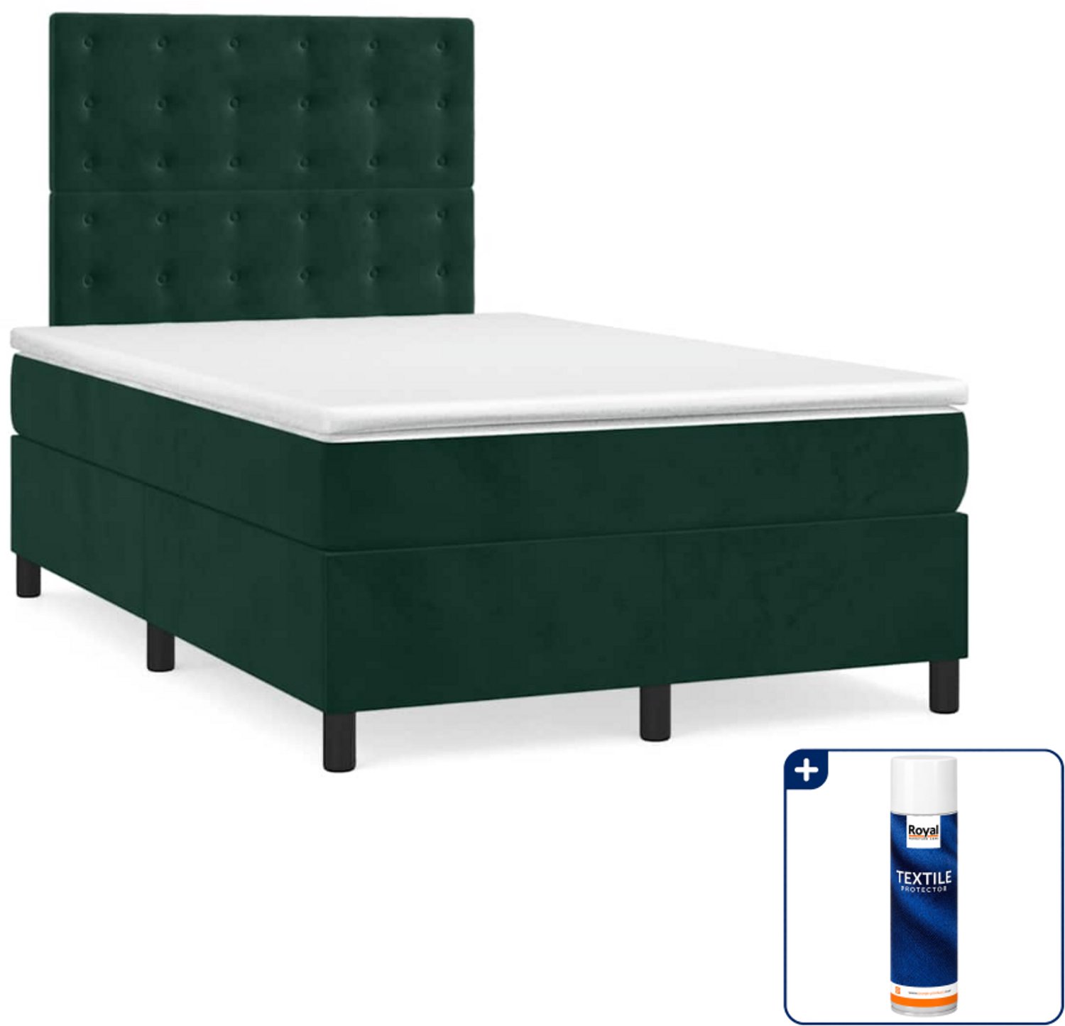 vidaXL boxspring met matras - 120 x 200 cm - fluweel - donkergroen - Inclusief textielbeschermer 500 ml