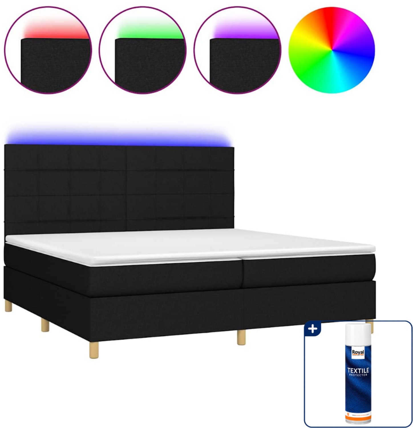 vidaXL boxspring met matras en LED - super kingsize - zwart - Inclusief textielbeschermer 500 ml