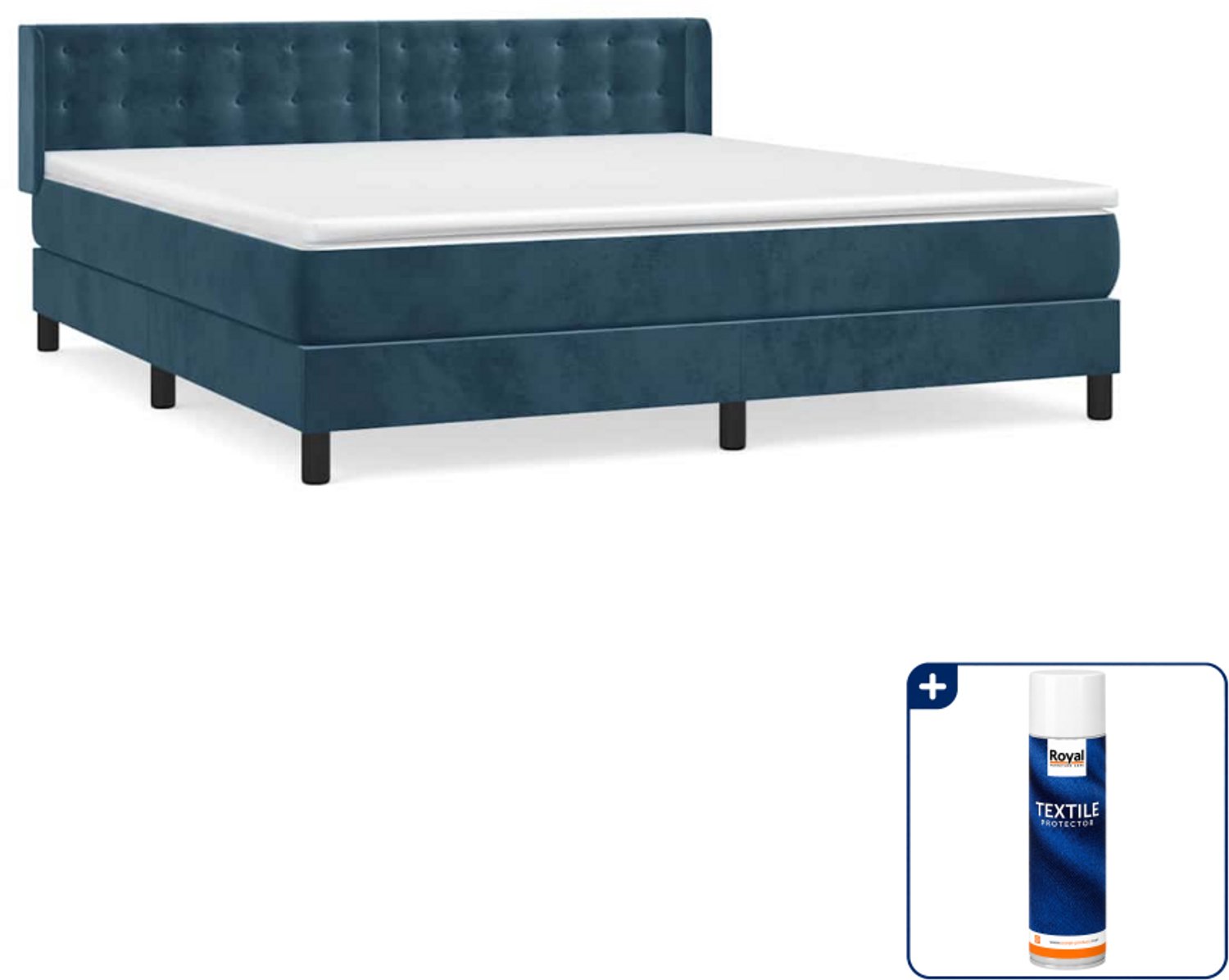 vidaXL boxspring met matras - Queensize 160x200 cm - fluweel - donkerblauw - Inclusief textielbeschermer 500 ml
