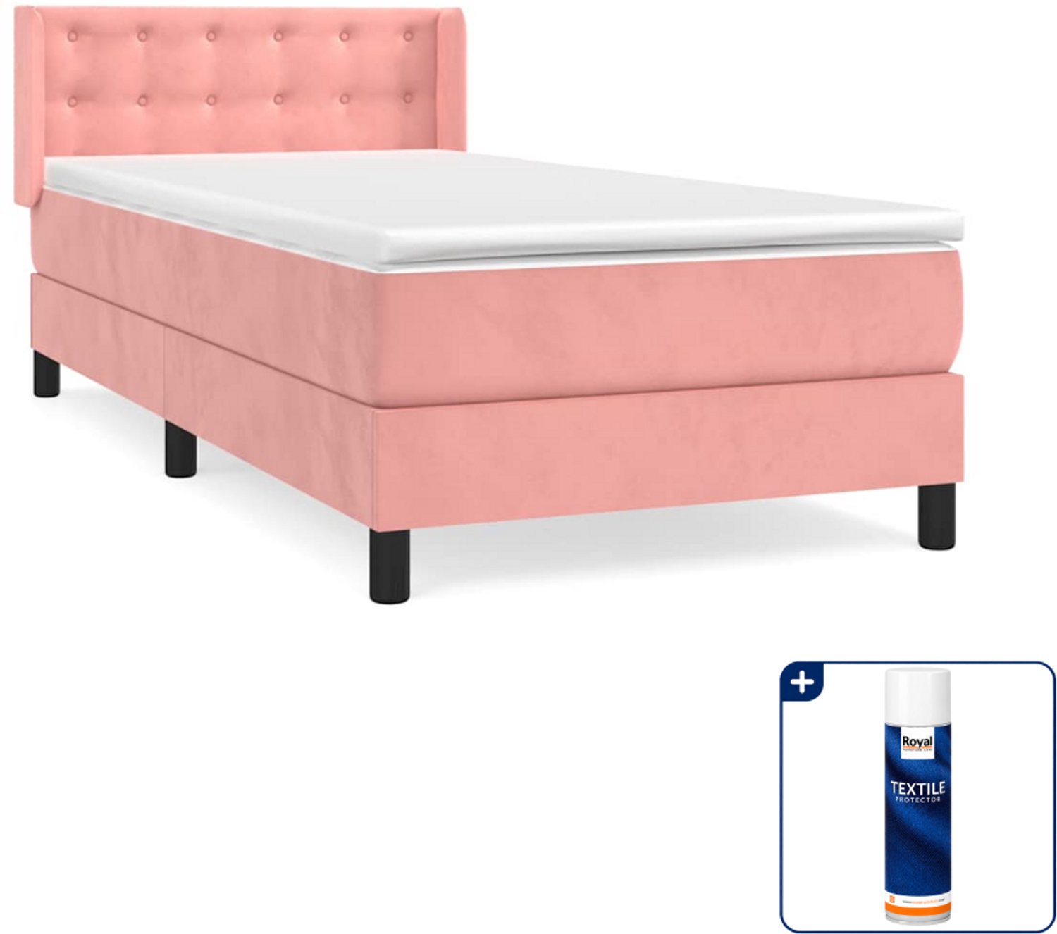 vidaXL boxspring met matras 90 x 190 cm - fluweel - roze - Inclusief textielbeschermer 500 ml