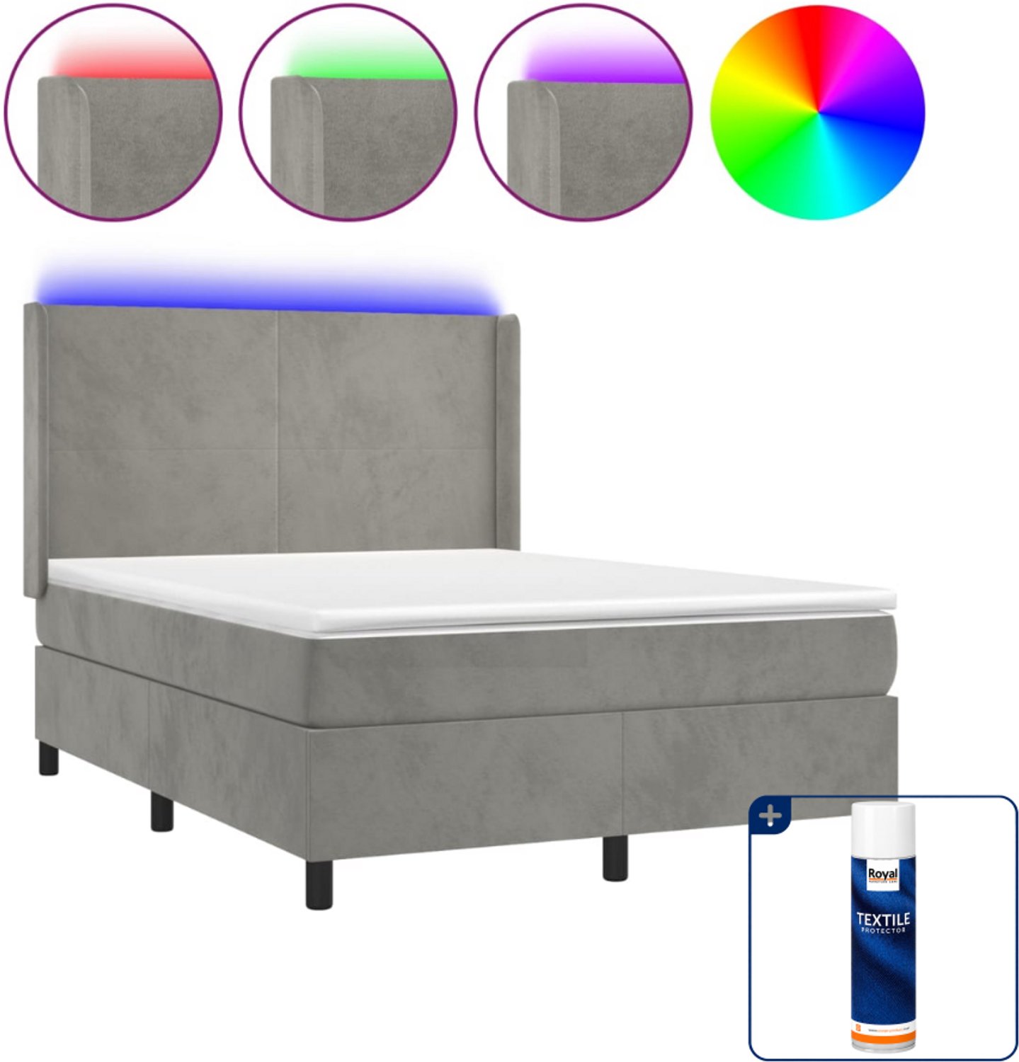 vidaXL boxspring met matras en led - Small double - lichtgrijs - Inclusief textielbeschermer 500 ml