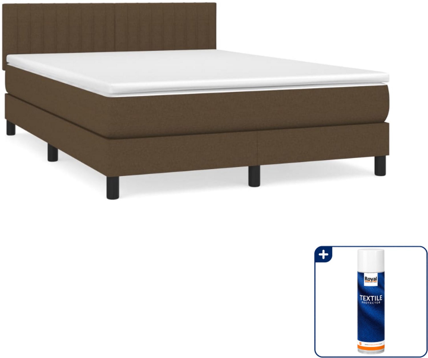 vidaXL boxspring met matras - Small double - 140 x 200 cm - donkerbruin - Inclusief textielbeschermer 500 ml