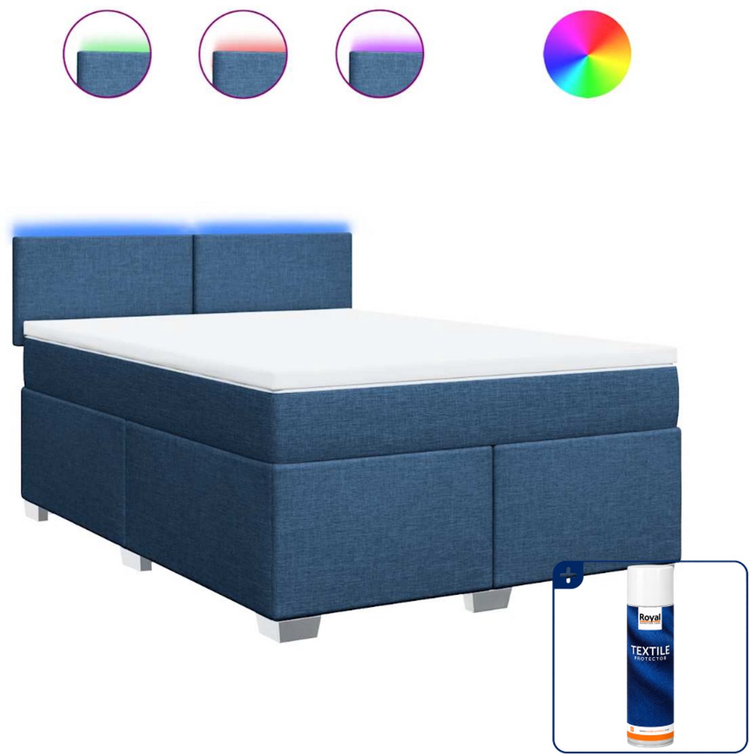 vidaXL Boxspring met matras 140 x 190 cm - stof - blauw - Inclusief textielbeschermer 500 ml