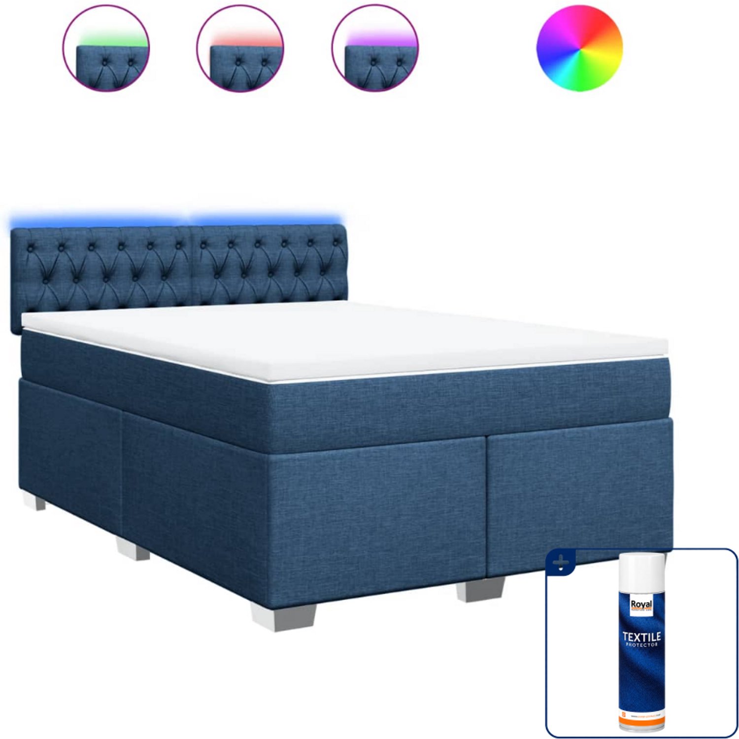 vidaXL boxspring Small double - 140 x 200 cm - blauw - Inclusief textielbeschermer 500 ml