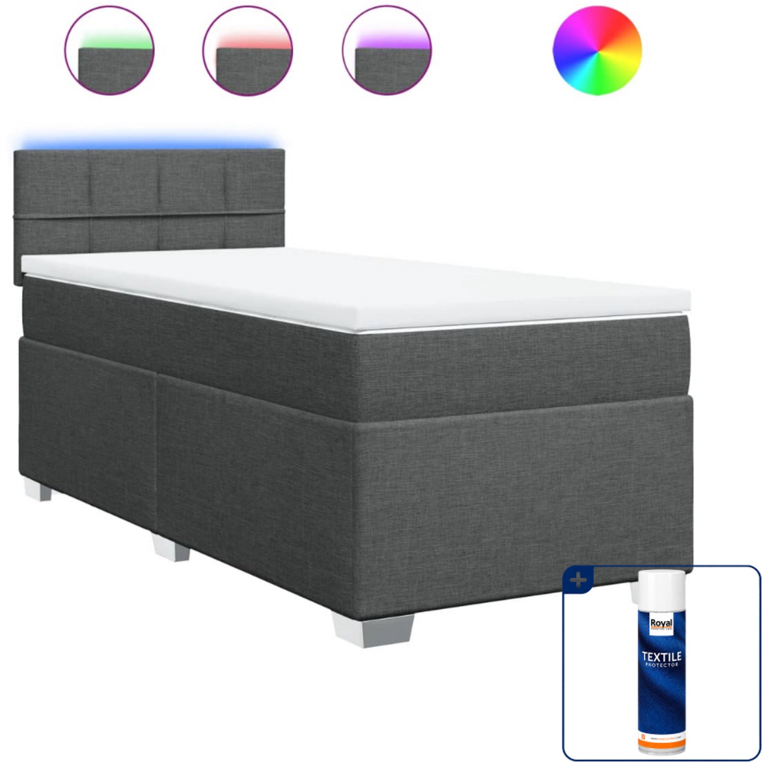 vidaXL boxspring met matras - 100 x 200 cm - donkergrijs - Inclusief textielbeschermer 500 ml
