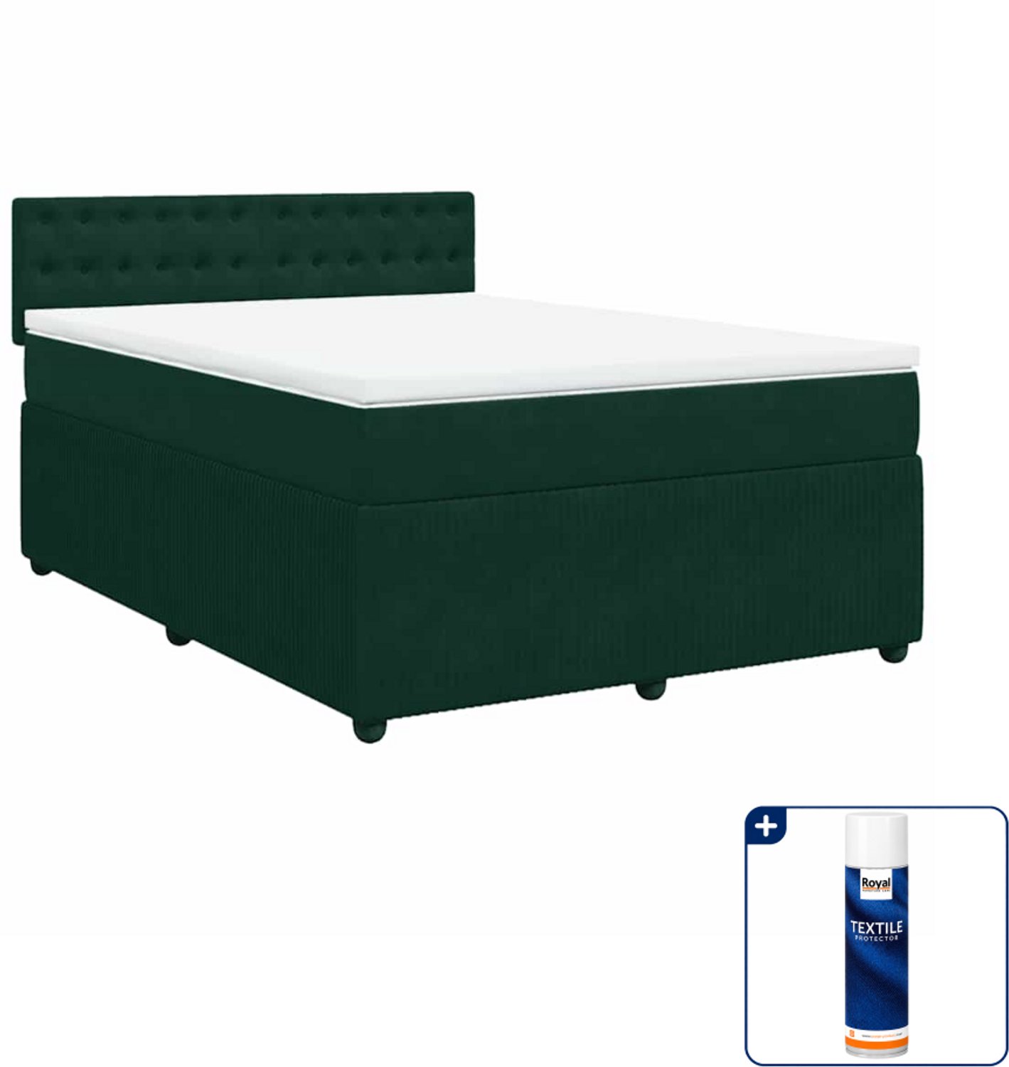 vidaXL Boxspring Small double - 140 x 200 cm - fluweel - donkergroen - Inclusief textielbeschermer 500 ml