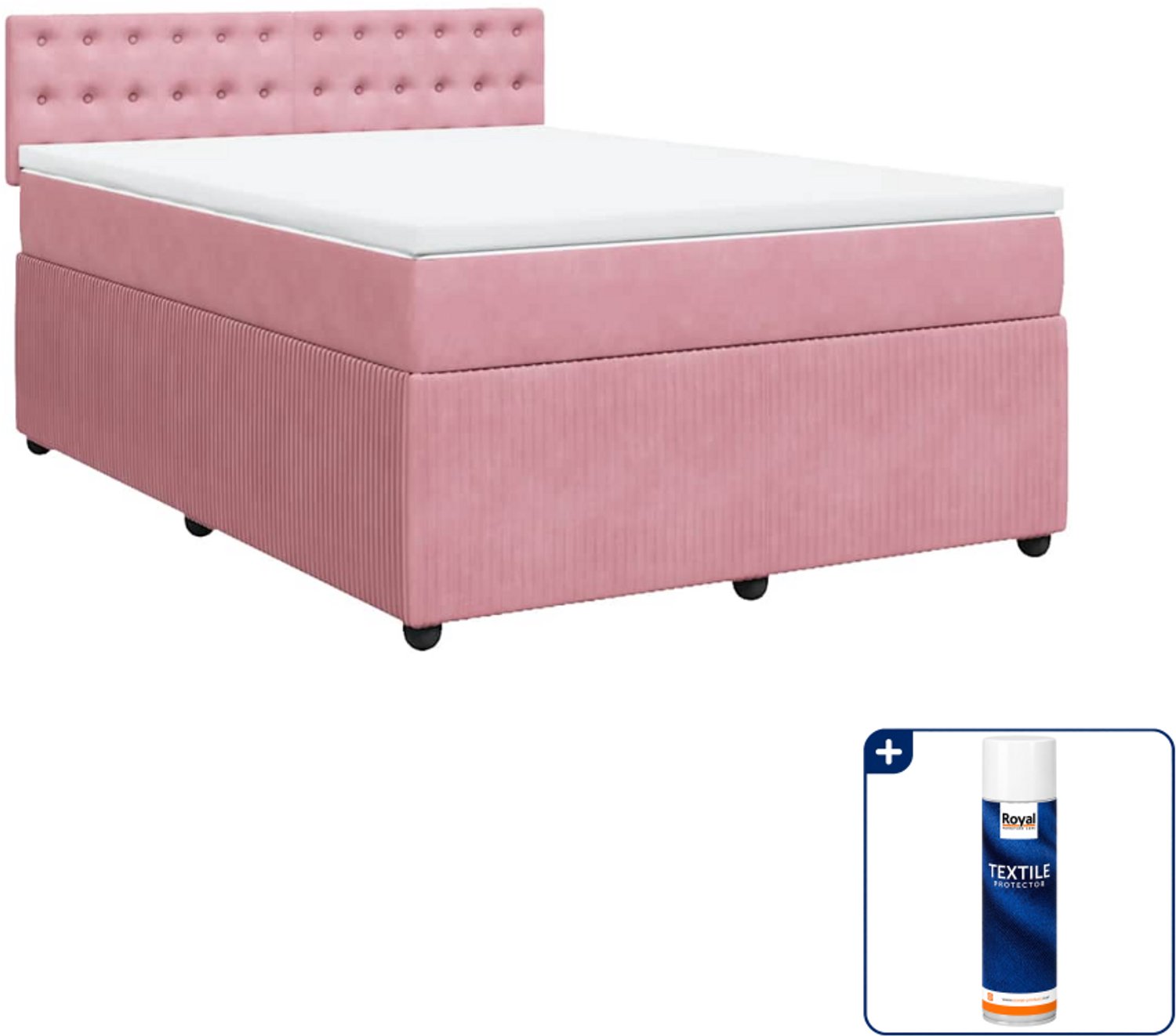 vidaXL boxspring met matras - Small double - 140 x 200 cm - roze - Inclusief textielbeschermer 500 ml