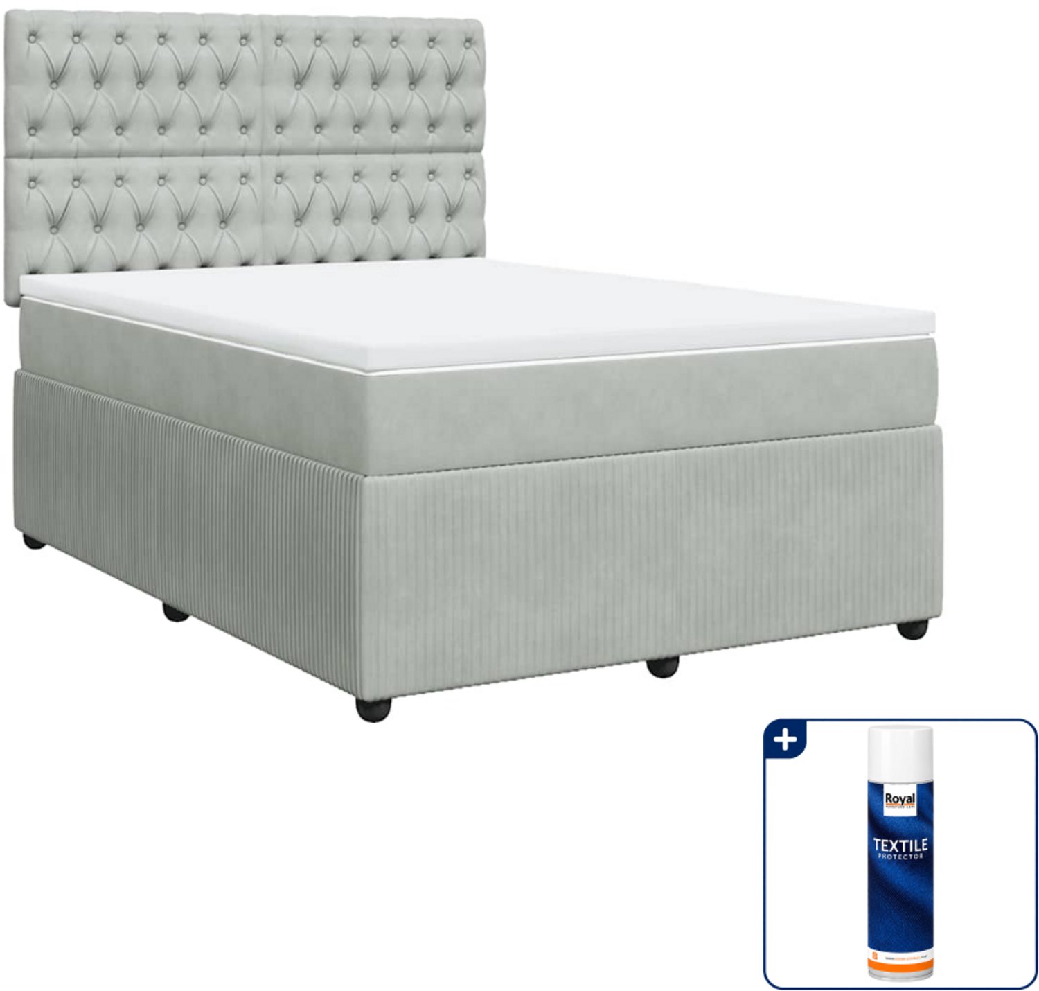 vidaXL boxspring met matras 140 x 190 cm - fluweel - lichtgrijs - Inclusief textielbeschermer 500 ml