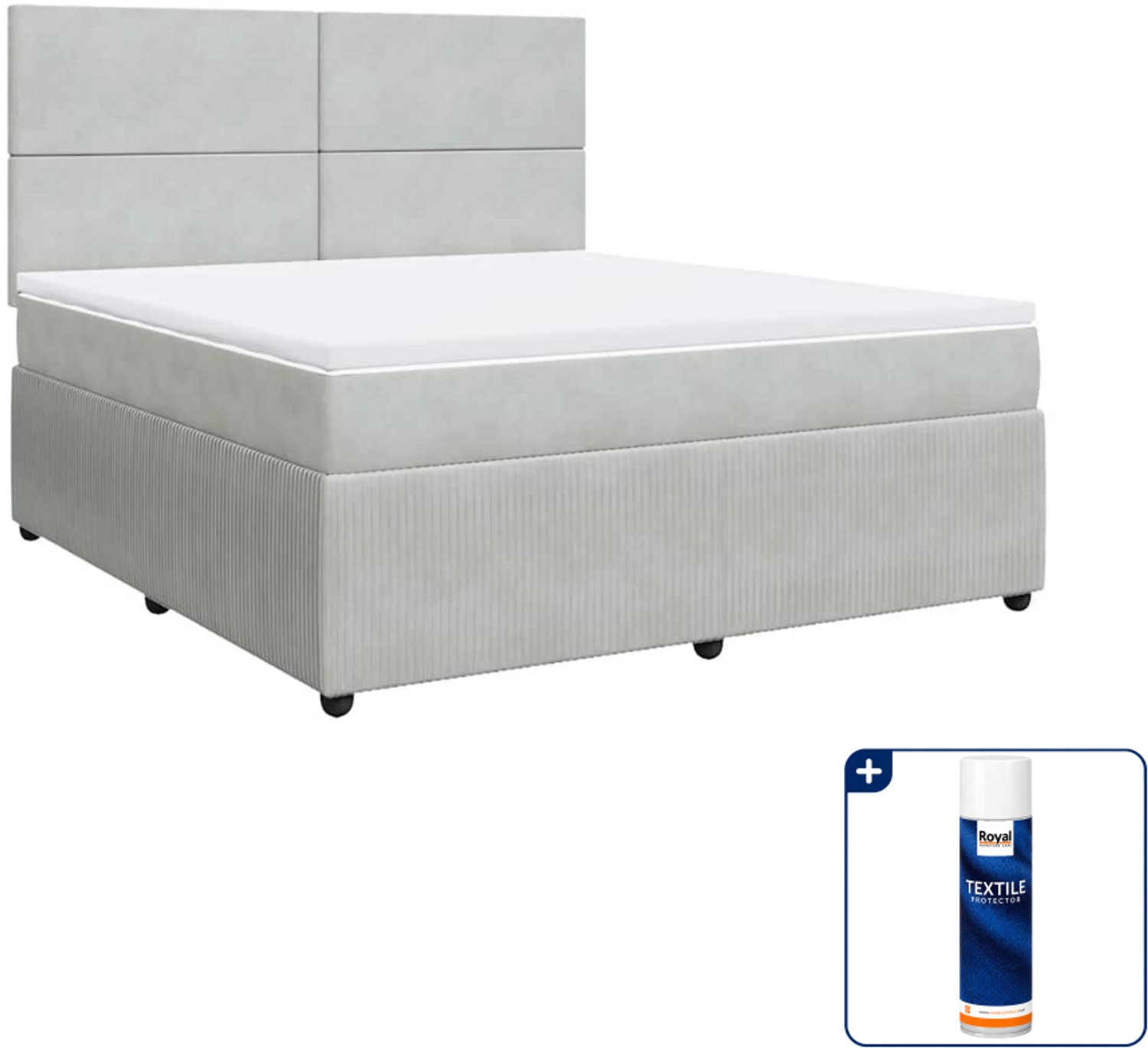 vidaXL Kingsize boxspring met matras - 180 x 200 cm - lichtgrijs - Inclusief textielbeschermer 500 ml