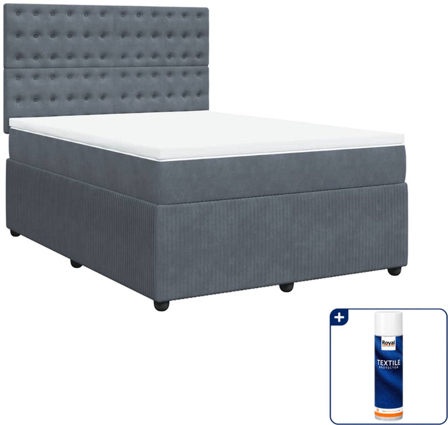 vidaXL boxspring met matras 140 x 190 cm - fluweel - donkergrijs - Inclusief textielbeschermer 500 ml