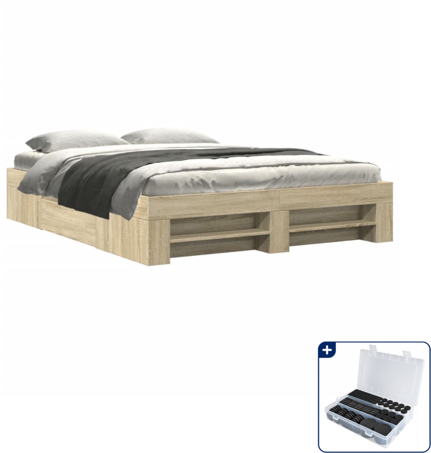 vidaXL bedframe - 150 x 200 cm - bewerkt hout - sonoma eiken - Inclusief antikrasvilt 177-delig Bruin