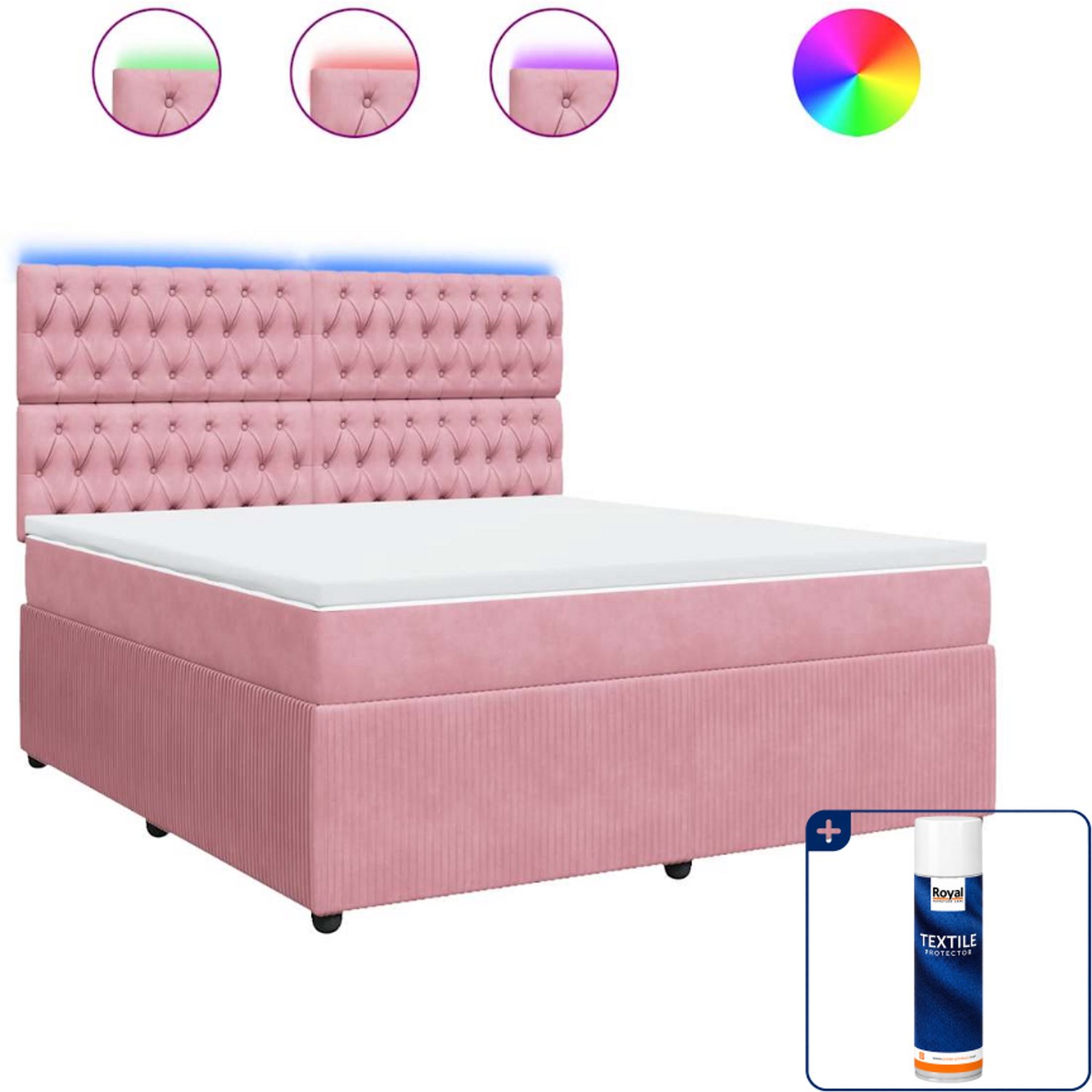 vidaXL Boxspring Kingsize - 180 x 200 cm - fluweel - roze - Inclusief textielbeschermer 500 ml