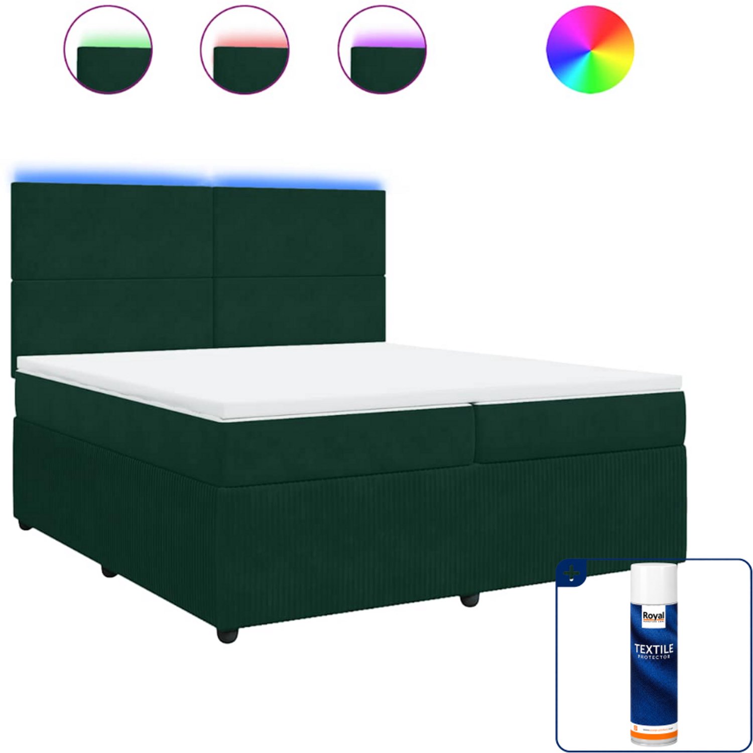 vidaXL Boxspring - Super kingsize - 200 x 200 cm - fluweel - donkergroen - Inclusief textielbeschermer 500 ml