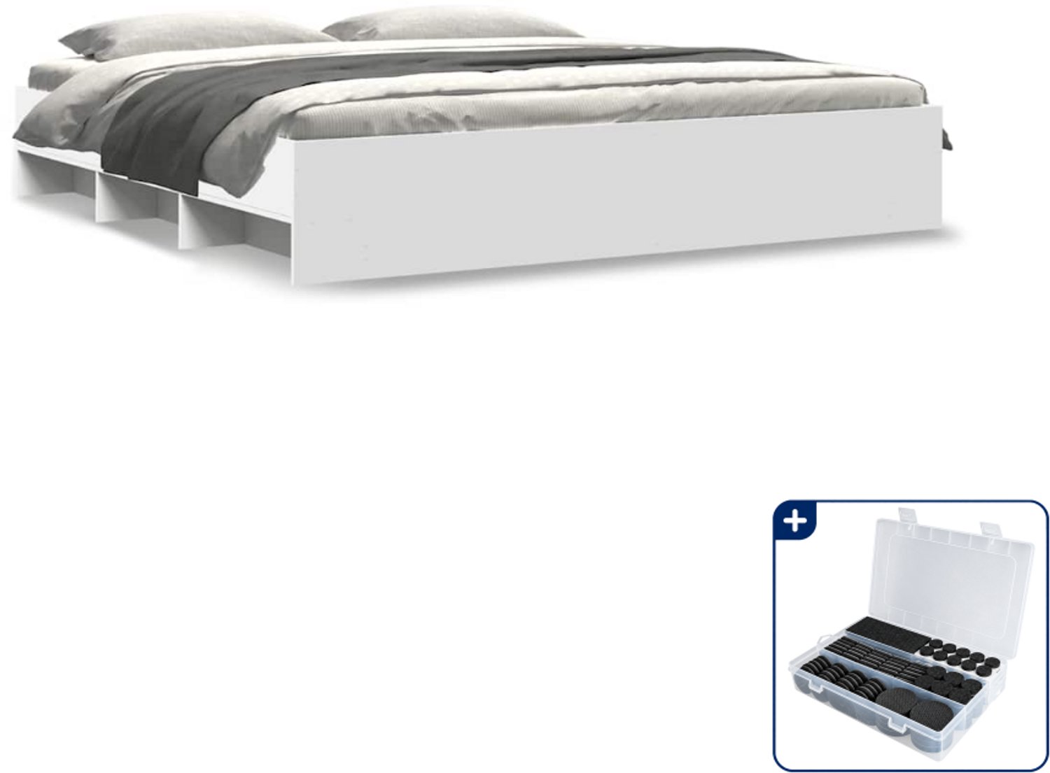 vidaXL Bedframe - Super kingsize - 200 x 200 cm - wit - Inclusief antikrasvilt 177-delig
