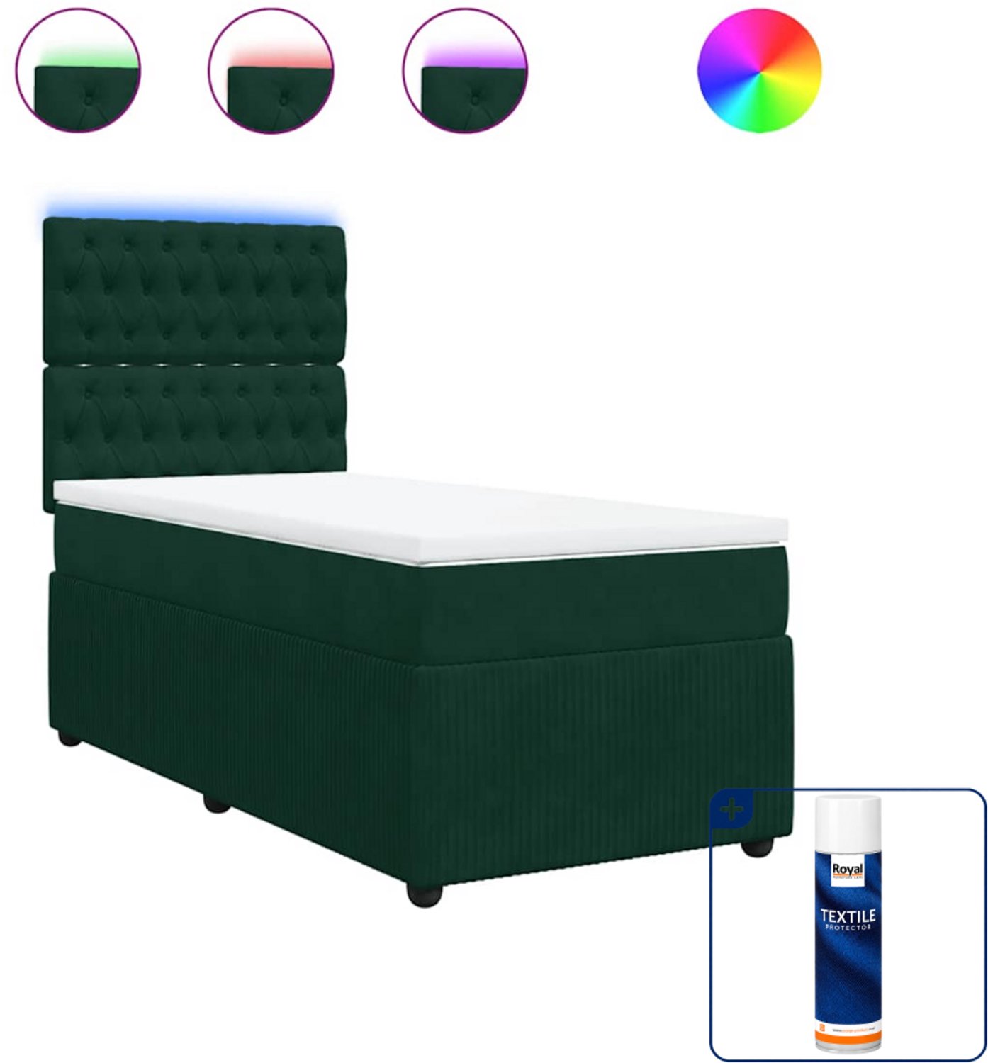 vidaXL boxspring met matras 90x200 cm - fluweel - donkergroen - Inclusief textielbeschermer 500 ml Bruin