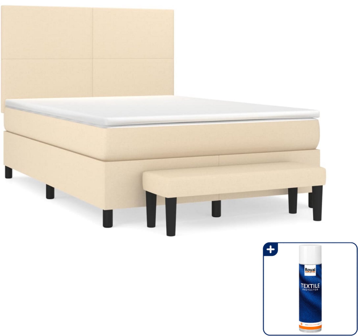 vidaXL boxspring Small double met matras en bank - crème - Inclusief textielbeschermer 500 ml