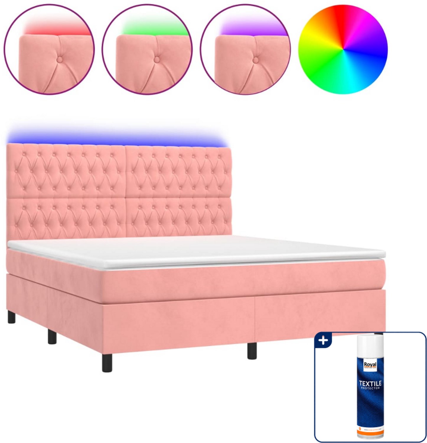 vidaXL Kingsize boxspring met matras en LED - 180 x 200 cm - roze - Inclusief textielbeschermer 500 ml