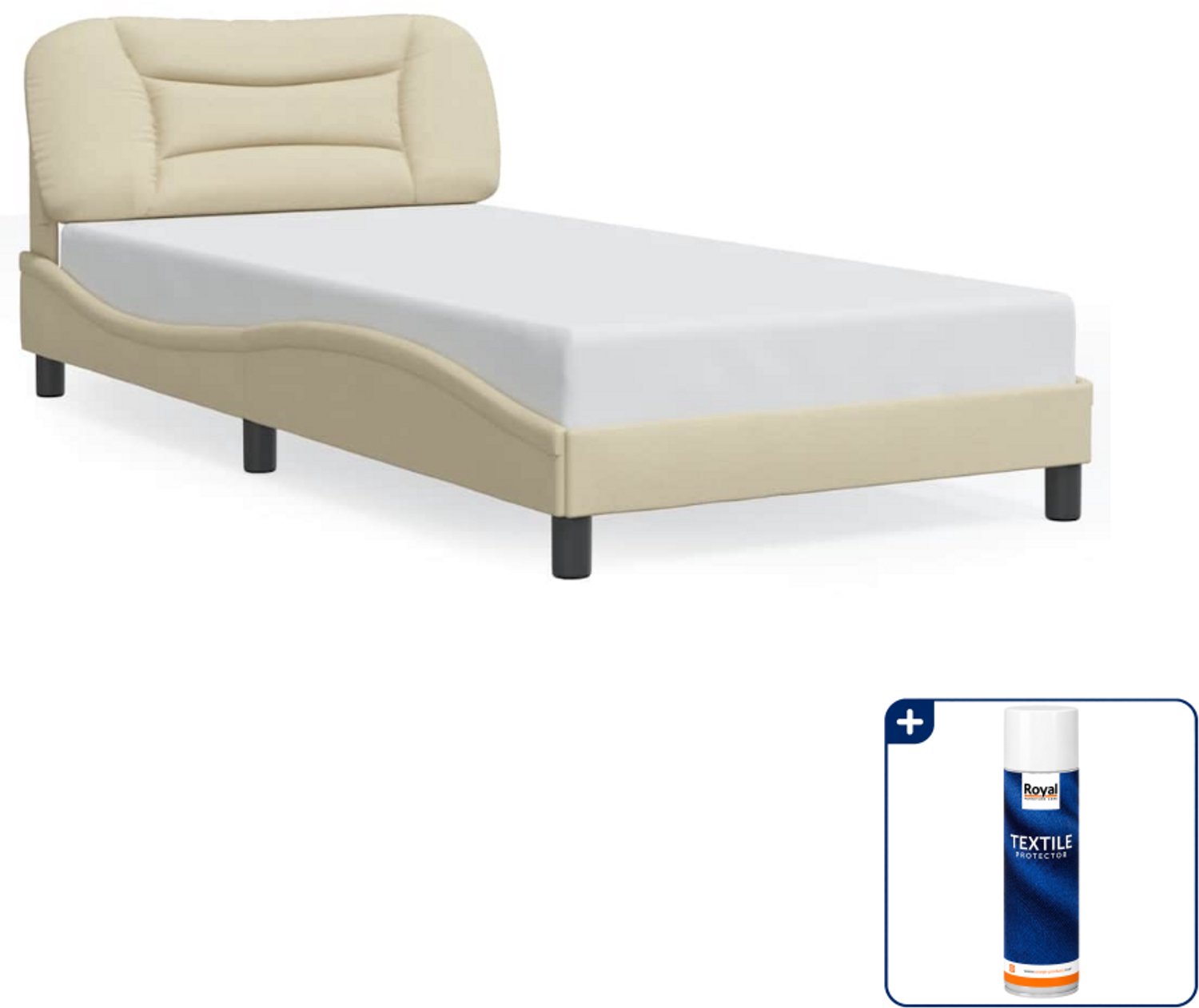 vidaXL bedframe Hvar - 100 x 200 cm - stof - crème - Inclusief textielbeschermer 500 ml Wit