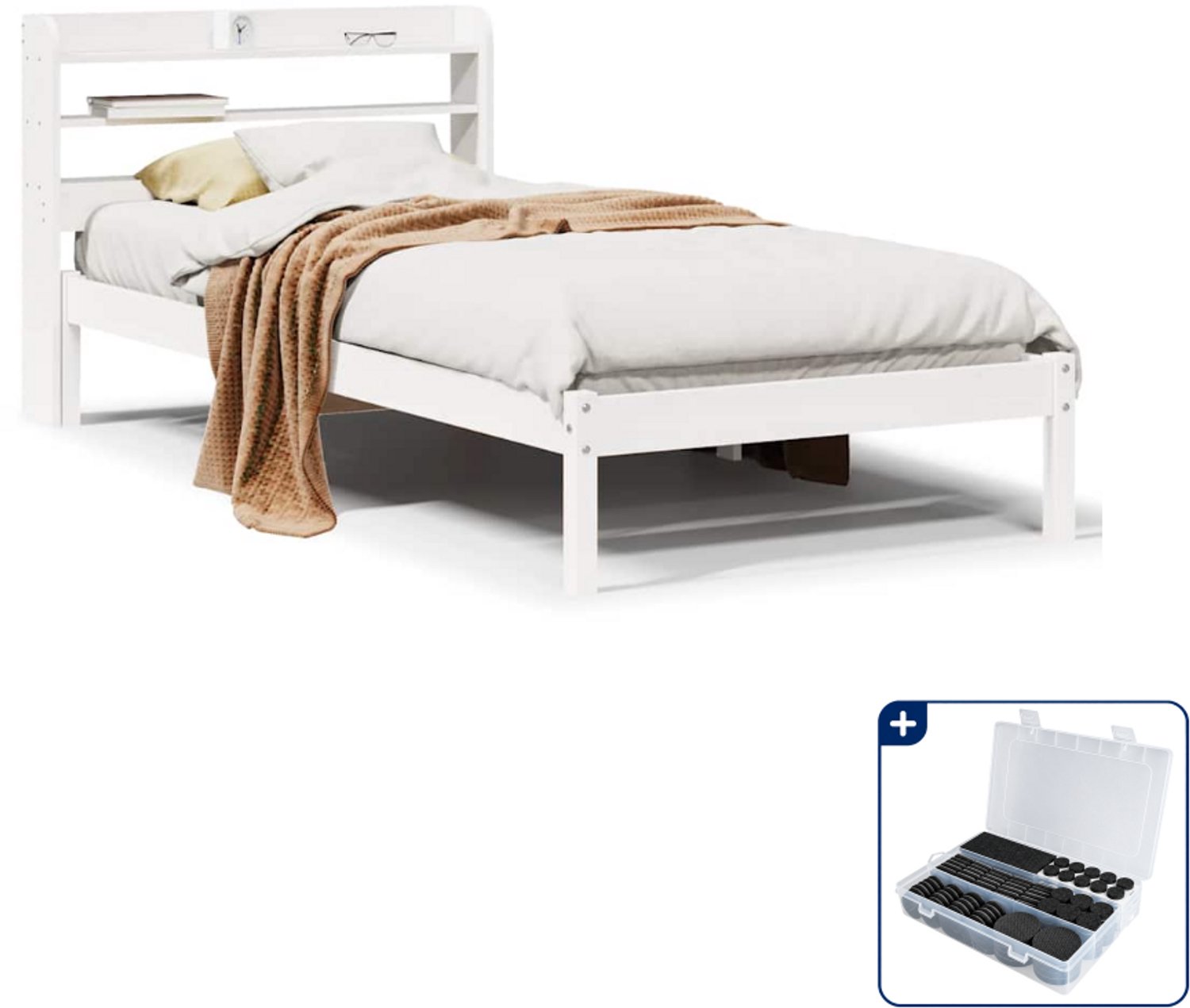 vidaXL bedframe - 75 x 190 cm - massief grenenhout - wit - Inclusief antikrasvilt 177-delig