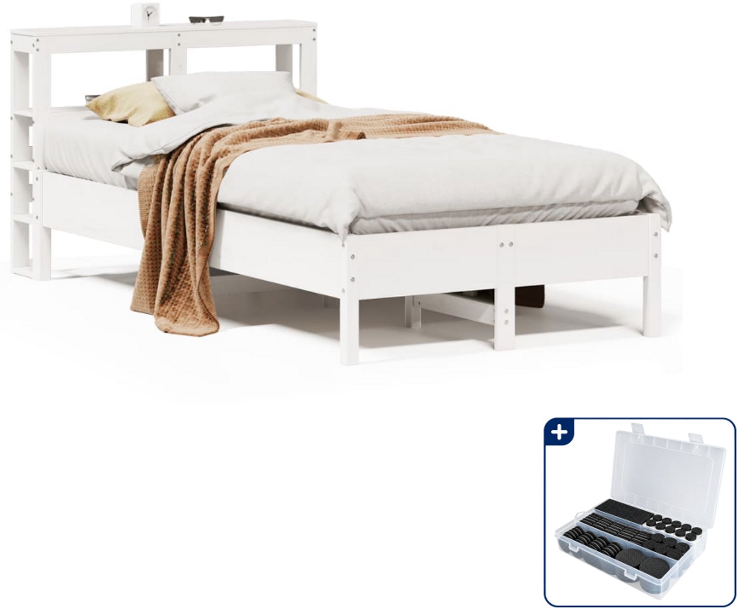 vidaXL bedframe - 120 x 200 cm - massief grenenhout - wit - Inclusief antikrasvilt 177-delig