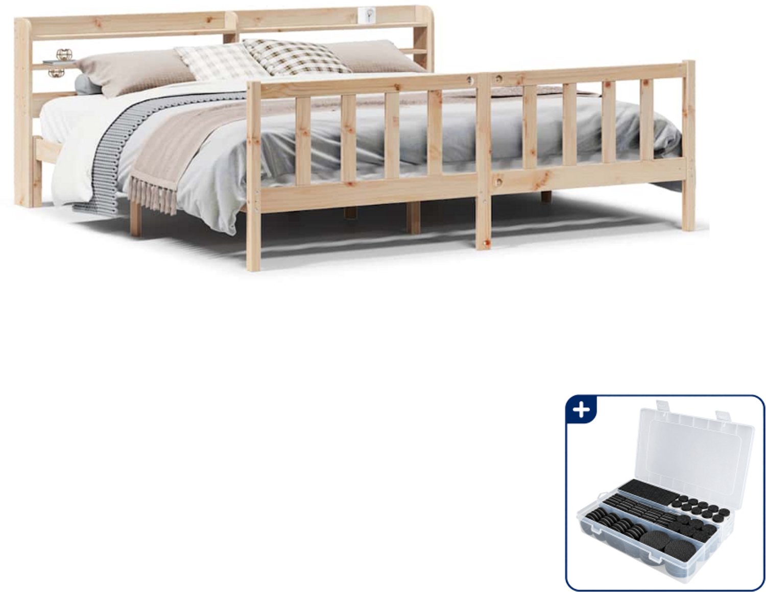 vidaXL bedframe - Kingsize - 180 x 200 cm - massief grenenhout - Inclusief antikrasvilt 177-delig Bruin