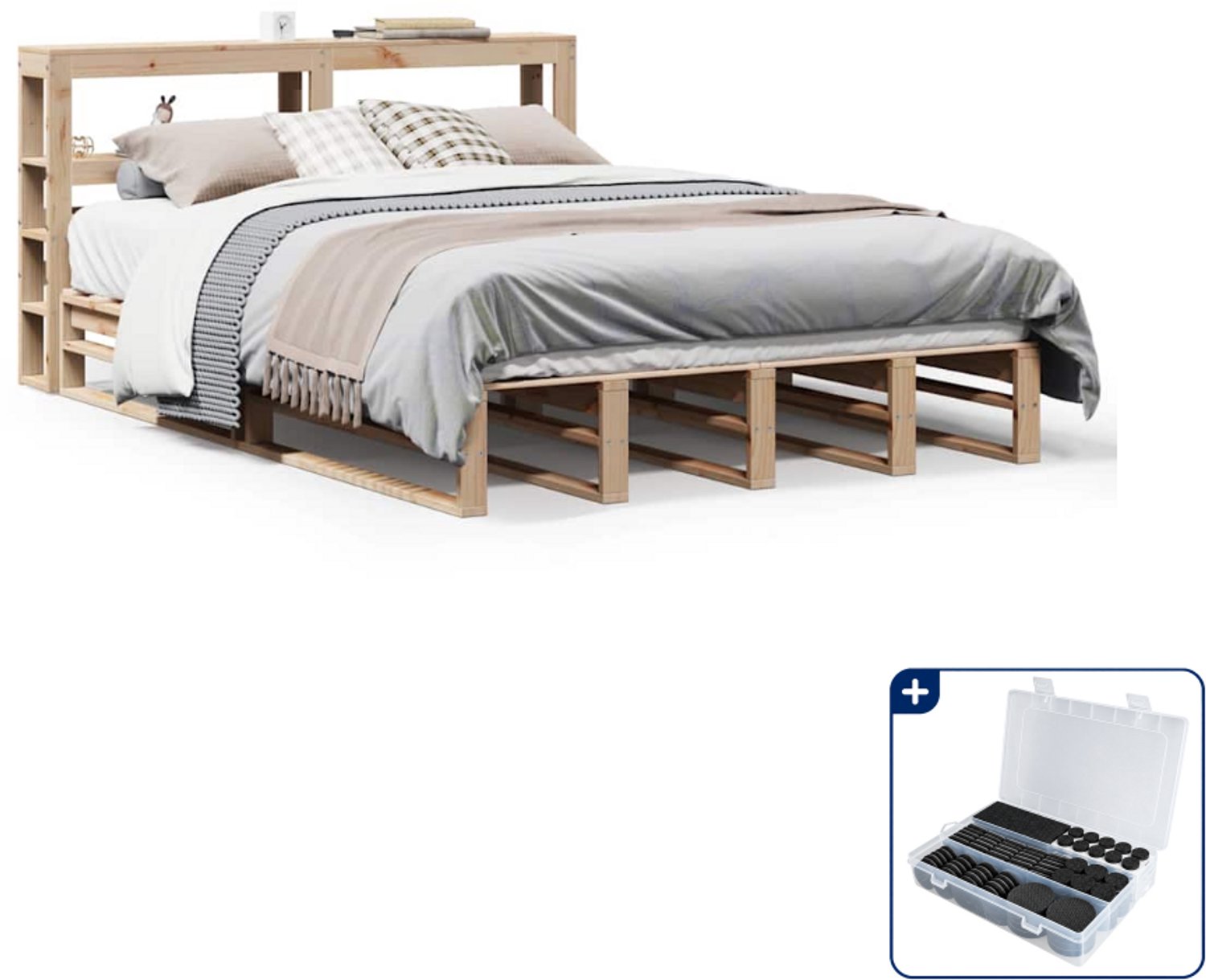 vidaXL bedframe - 150 x 200 cm - massief grenenhout - Inclusief antikrasvilt 177-delig Bruin