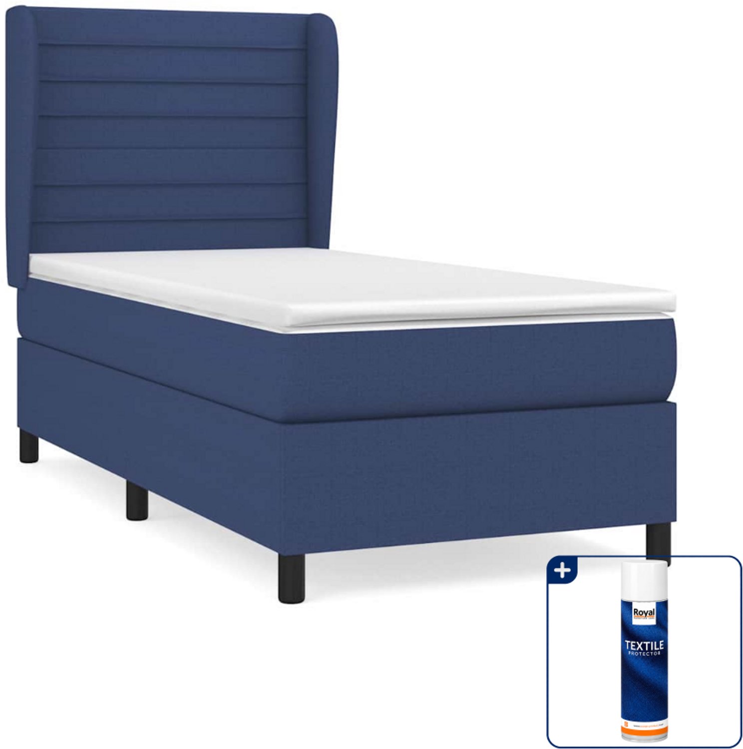 vidaXL boxspring met matras - 90 x 200 cm - stof - blauw - Inclusief textielbeschermer 500 ml