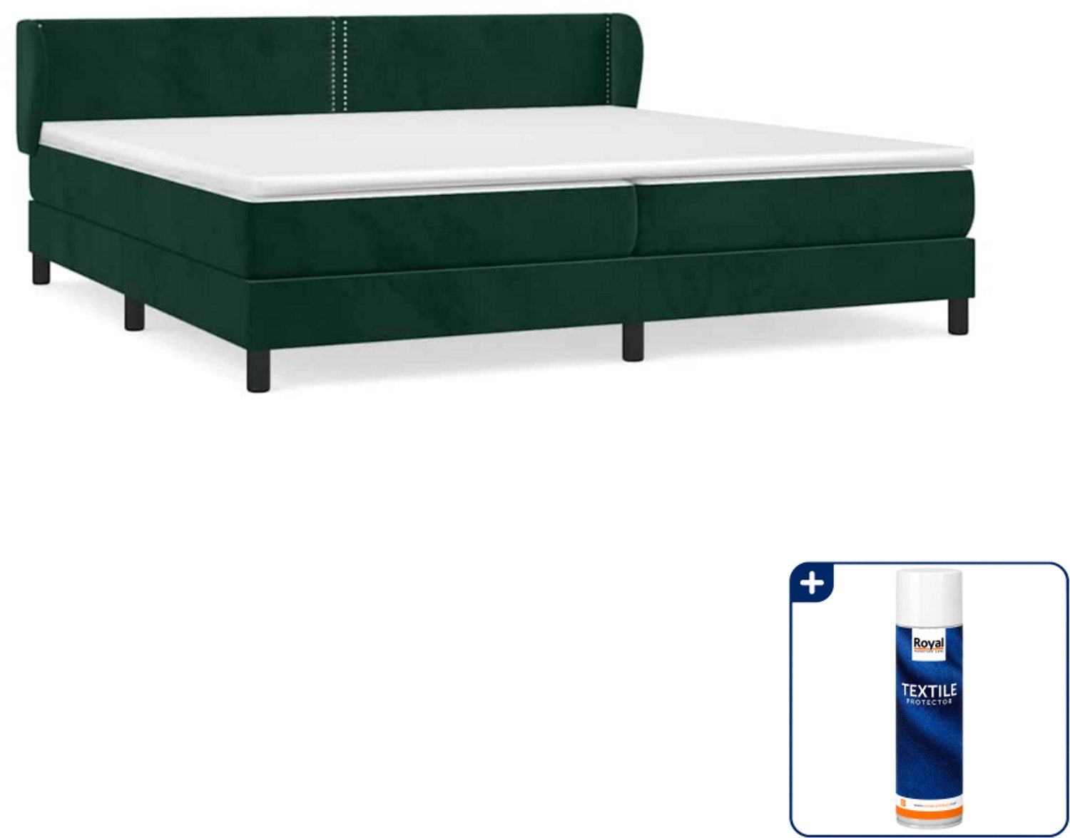 vidaXL boxspring met matras - super kingsize - 200 x 200 cm - fluweel - donkergroen - Inclusief textielbeschermer 500 ml