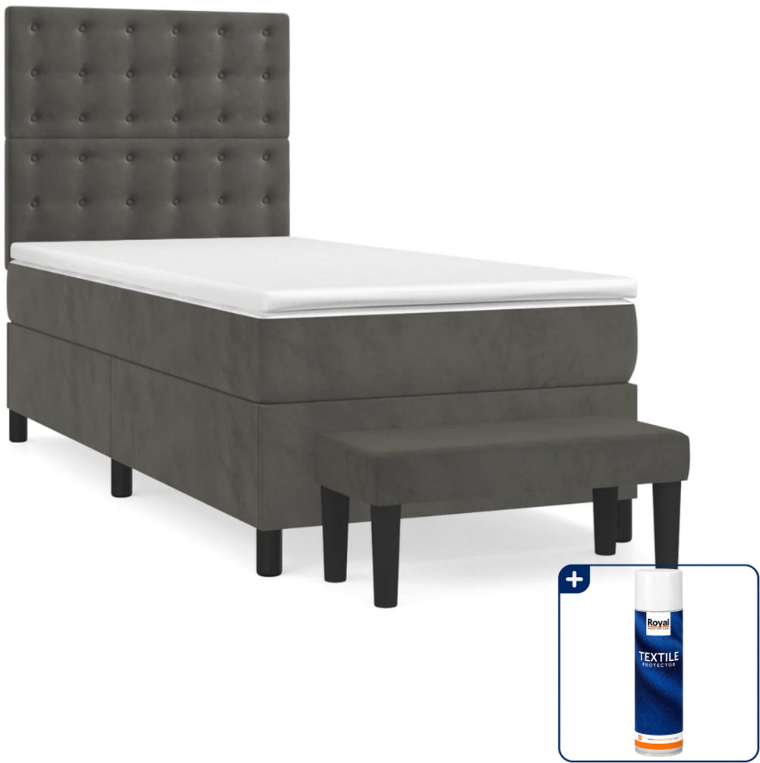 vidaXL boxspring met matras en bankje - 80 x 200 cm - donkergrijs - Inclusief textielbeschermer 500 ml