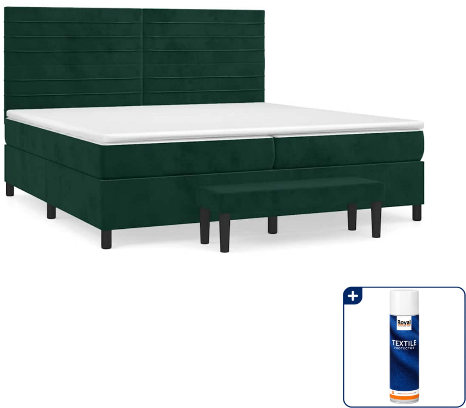 vidaXL Boxspring met matras en bankje - Super kingsize - donkergroen - Inclusief textielbeschermer 500 ml