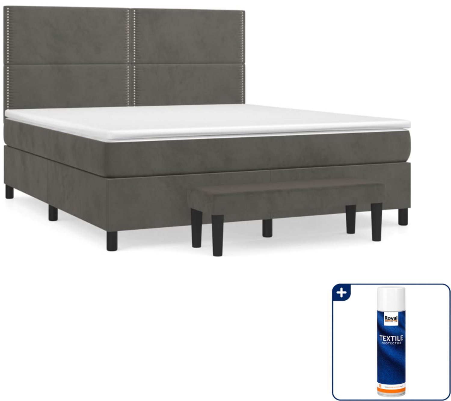 vidaXL Boxspring Queensize - 160 x 200 cm - fluweel - donkergrijs - Inclusief textielbeschermer 500 ml