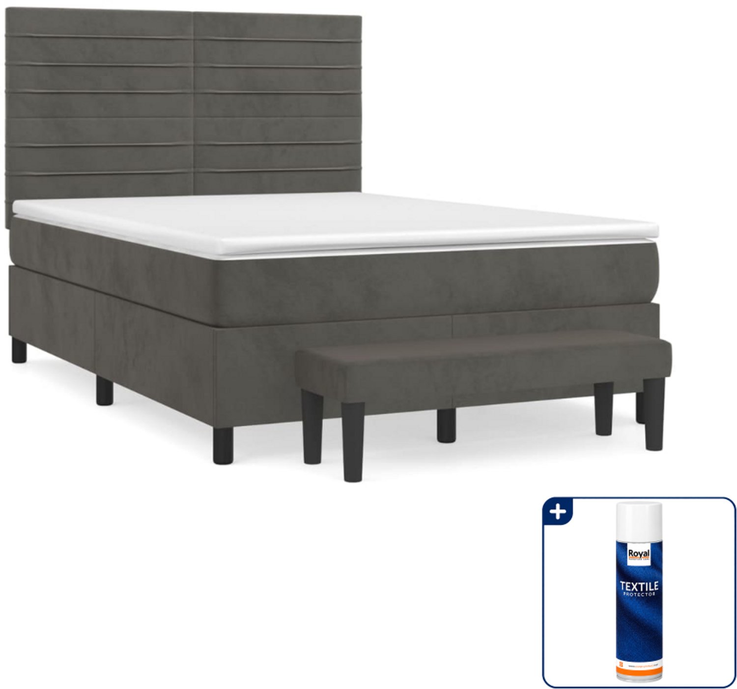 vidaXL Boxspring Small double - 140 x 200 cm - fluweel - donkergrijs - Inclusief textielbeschermer 500 ml
