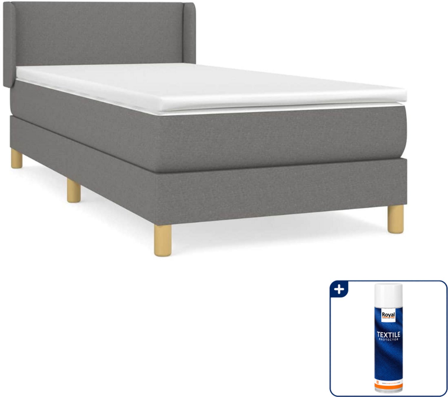 vidaXL boxspring met matras 100 x 200 cm - donkergrijs - Inclusief textielbeschermer 500 ml