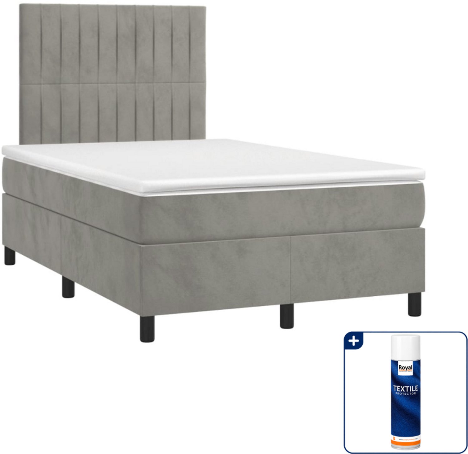 vidaXL boxspring met matras - 120 x 190 cm - fluweel - lichtgrijs - Inclusief textielbeschermer 500 ml