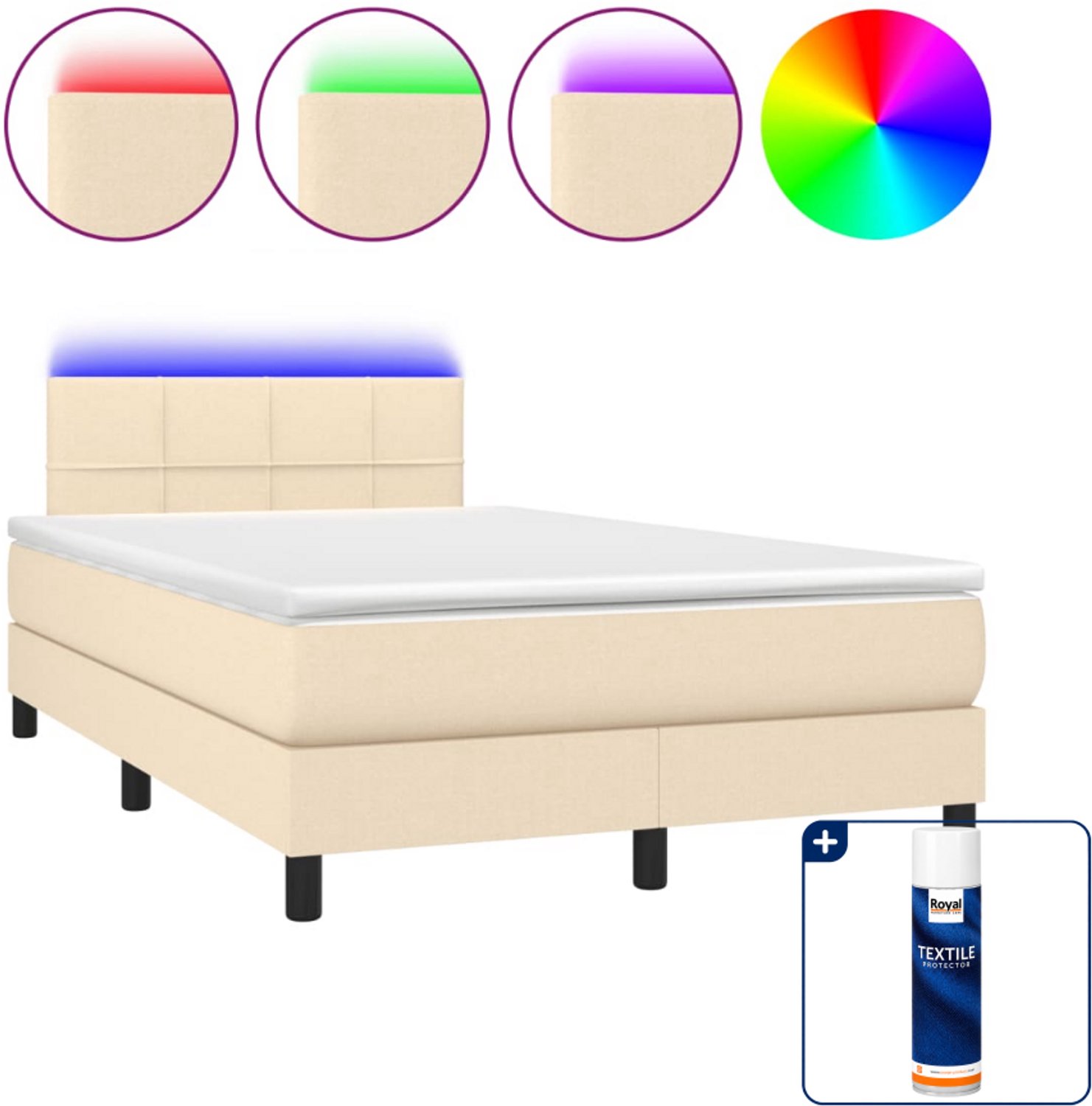 vidaXL boxspring met matras en led - 120 x 190 cm - crèmekleurig - Inclusief textielbeschermer 500 ml