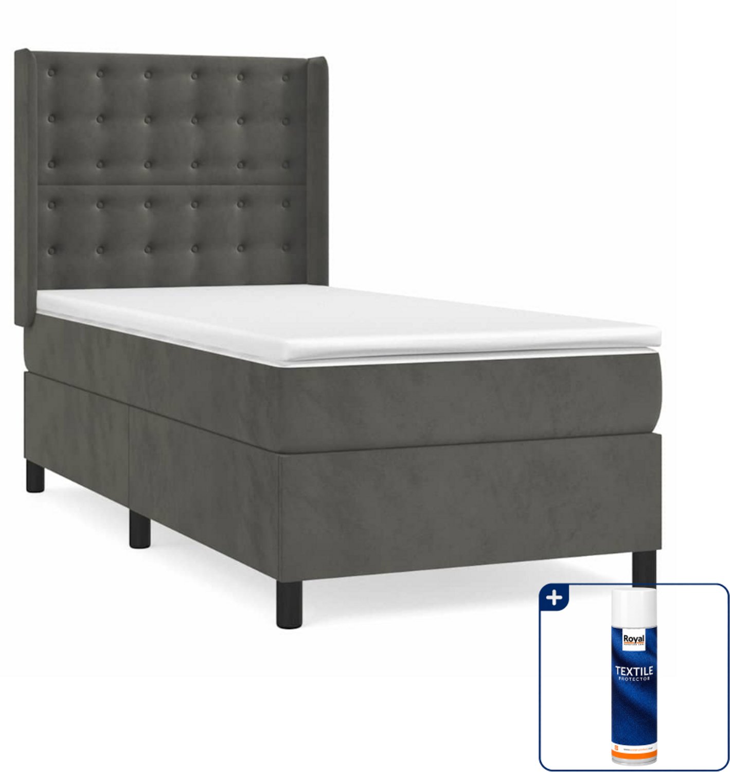vidaXL boxspring met matras - 80 x 200 cm - fluweel - donkergrijs - Inclusief textielbeschermer 500 ml